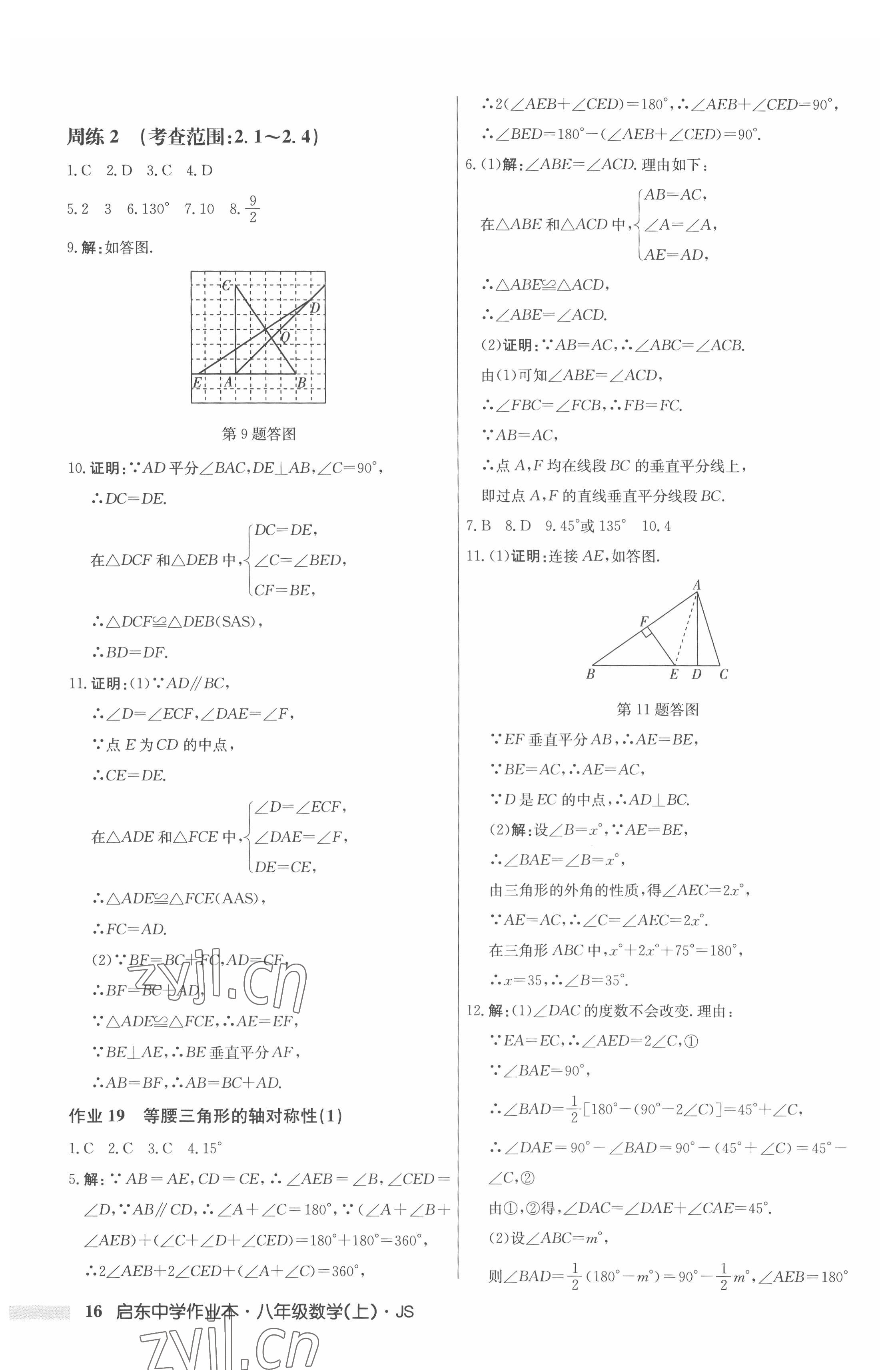 2022年启东中学作业本八年级数学上册江苏版 第16页