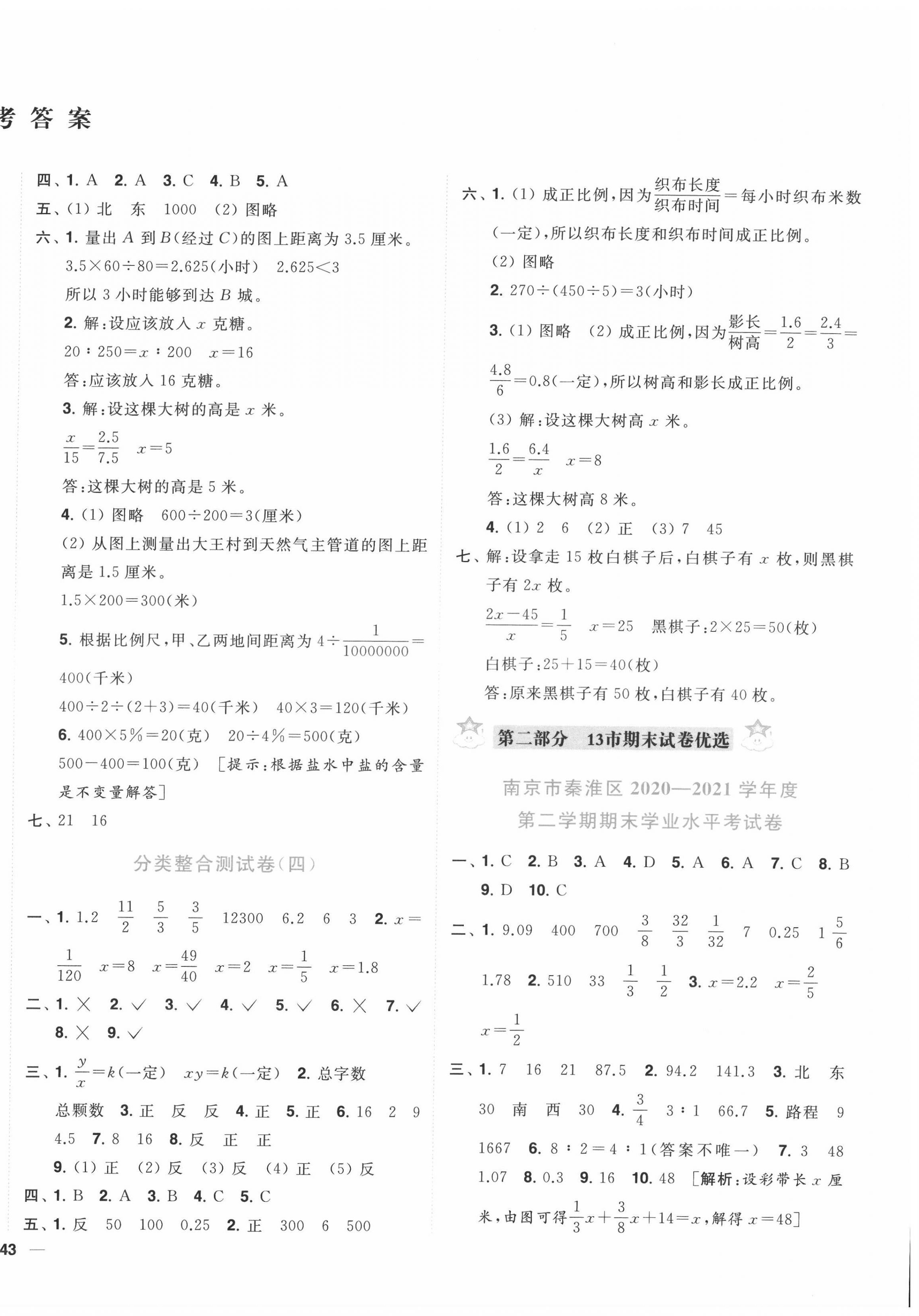 2022年小天才期末復(fù)習(xí)與13市試卷優(yōu)選六年級(jí)數(shù)學(xué)下冊(cè)蘇教版 參考答案第2頁(yè)