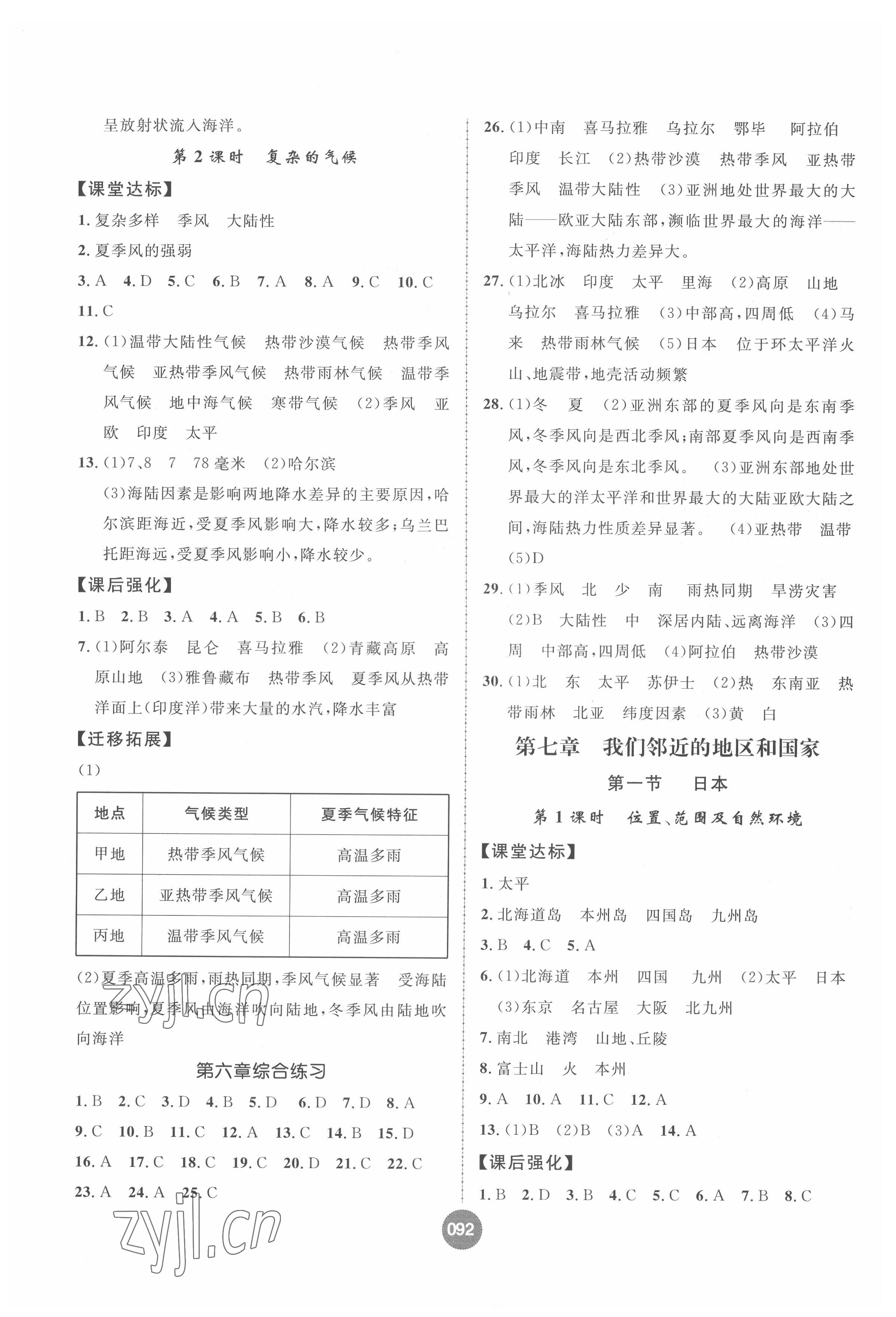 2022年課時練題優練與測七年級地理下冊人教版 第2頁