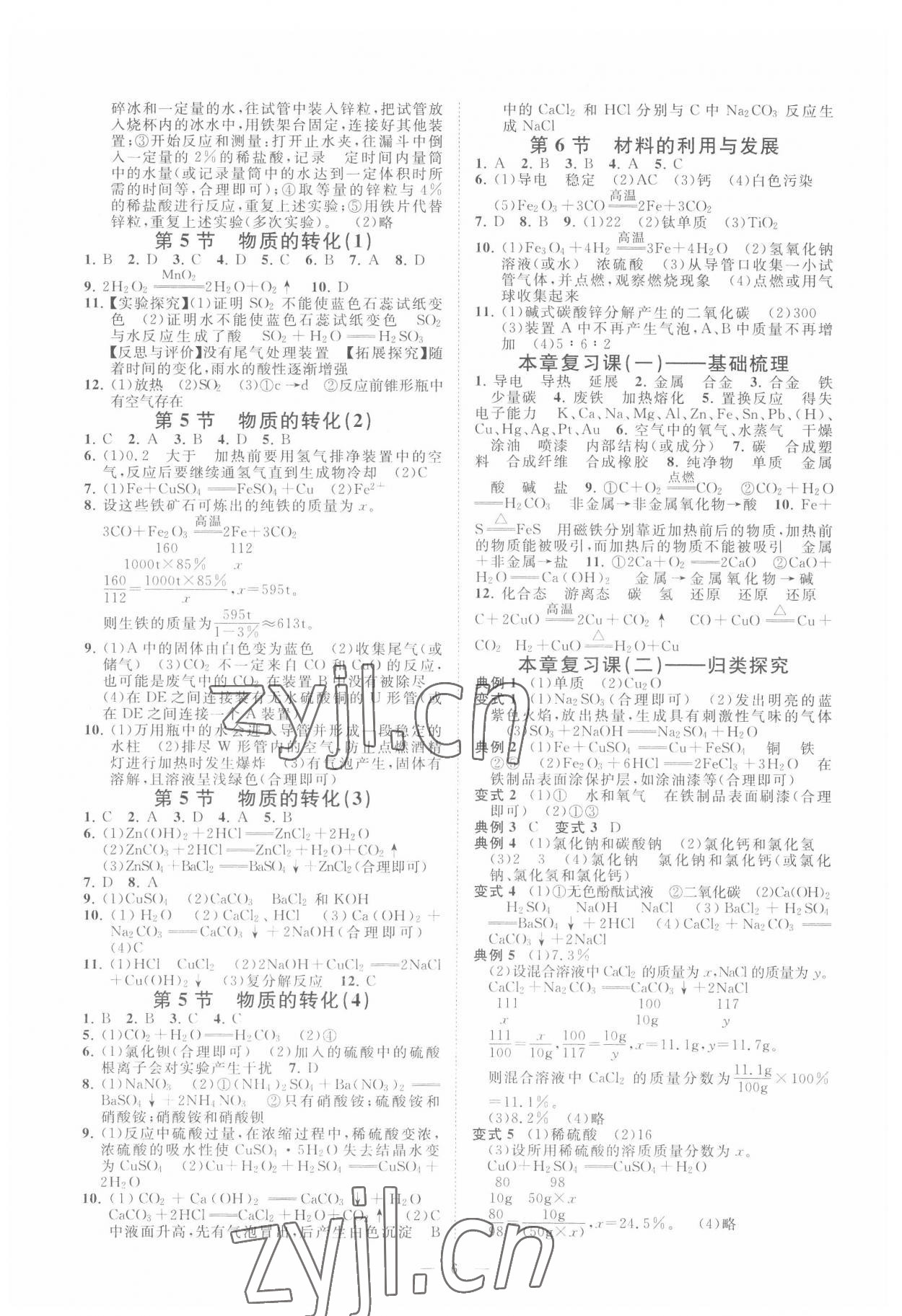 2022年全效學(xué)習(xí)九年級科學(xué)上下冊浙教版精華版 參考答案第5頁