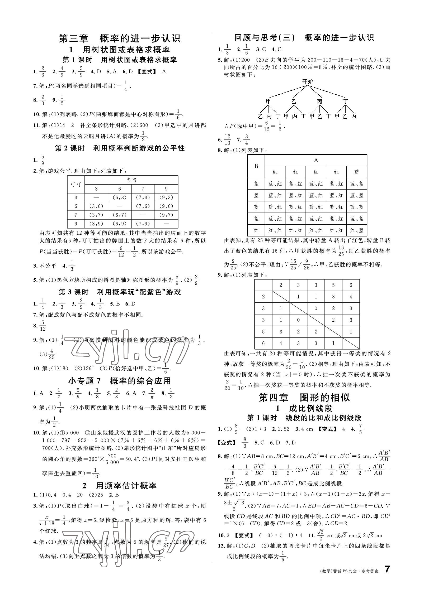 2022年蓉城名校課堂九年級(jí)數(shù)學(xué)全一冊(cè)北師大版 參考答案第7頁