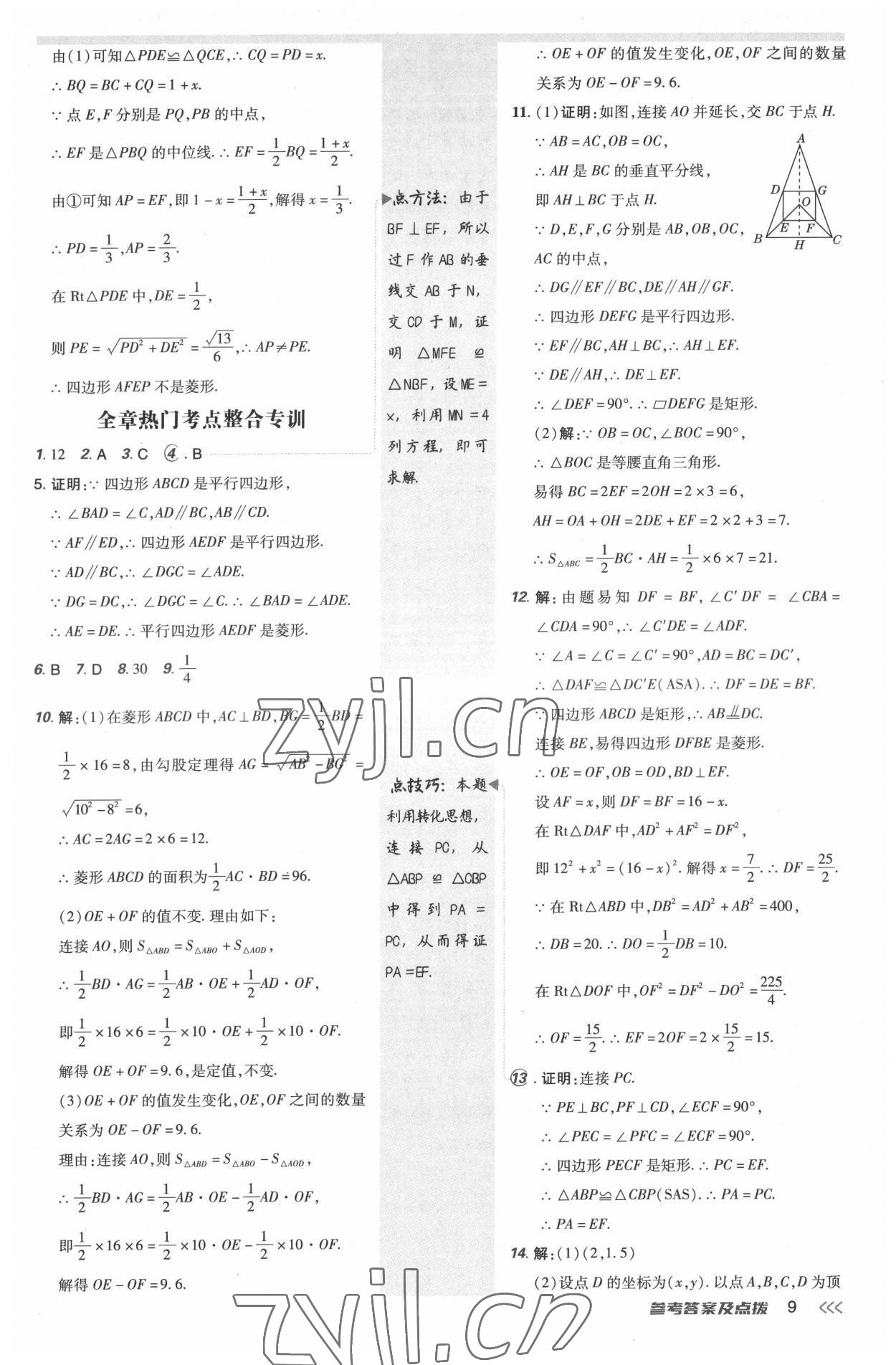 2022年点拨训练九年级数学上册北师大版 参考答案第8页