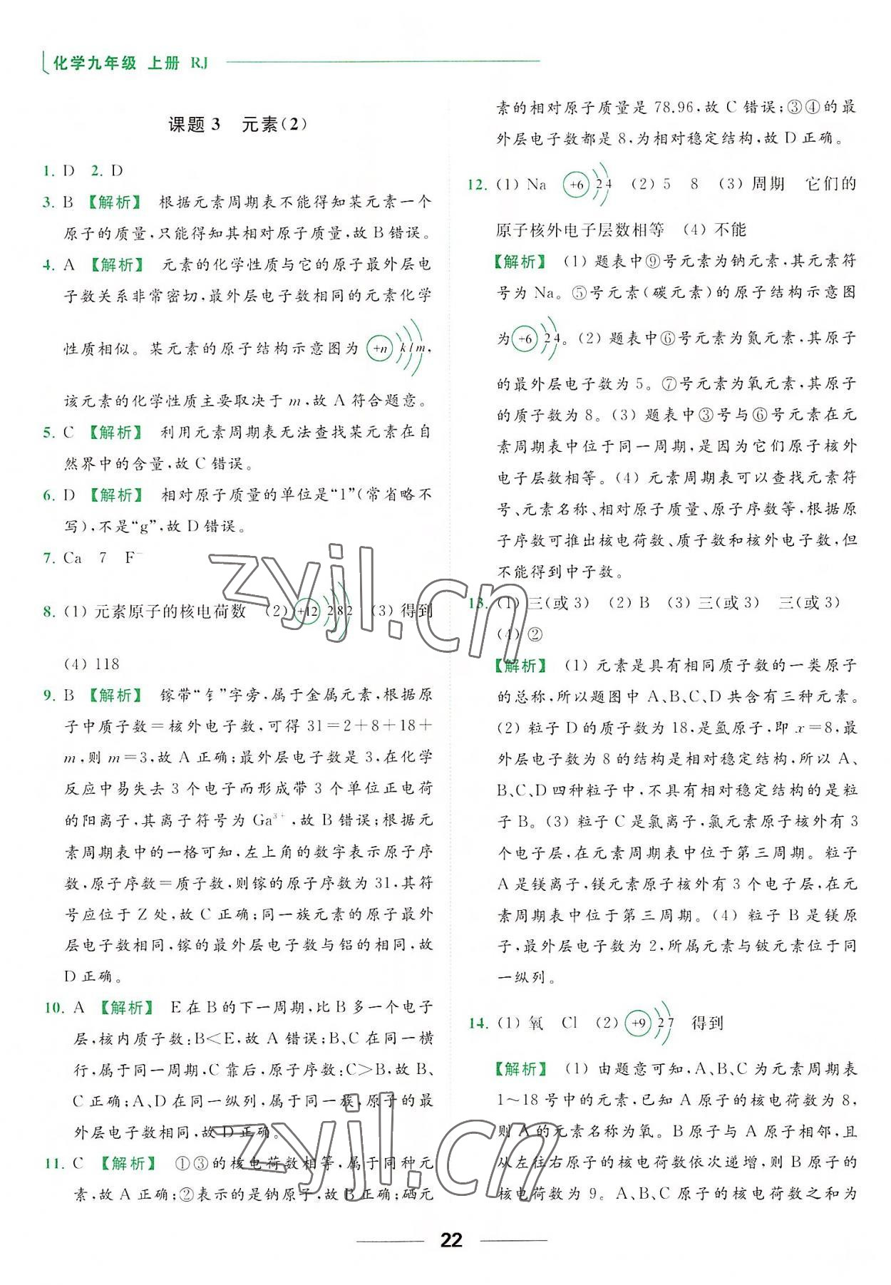 2022年亮點(diǎn)給力提優(yōu)課時(shí)作業(yè)本九年級(jí)化學(xué)上冊(cè)人教版 參考答案第22頁(yè)