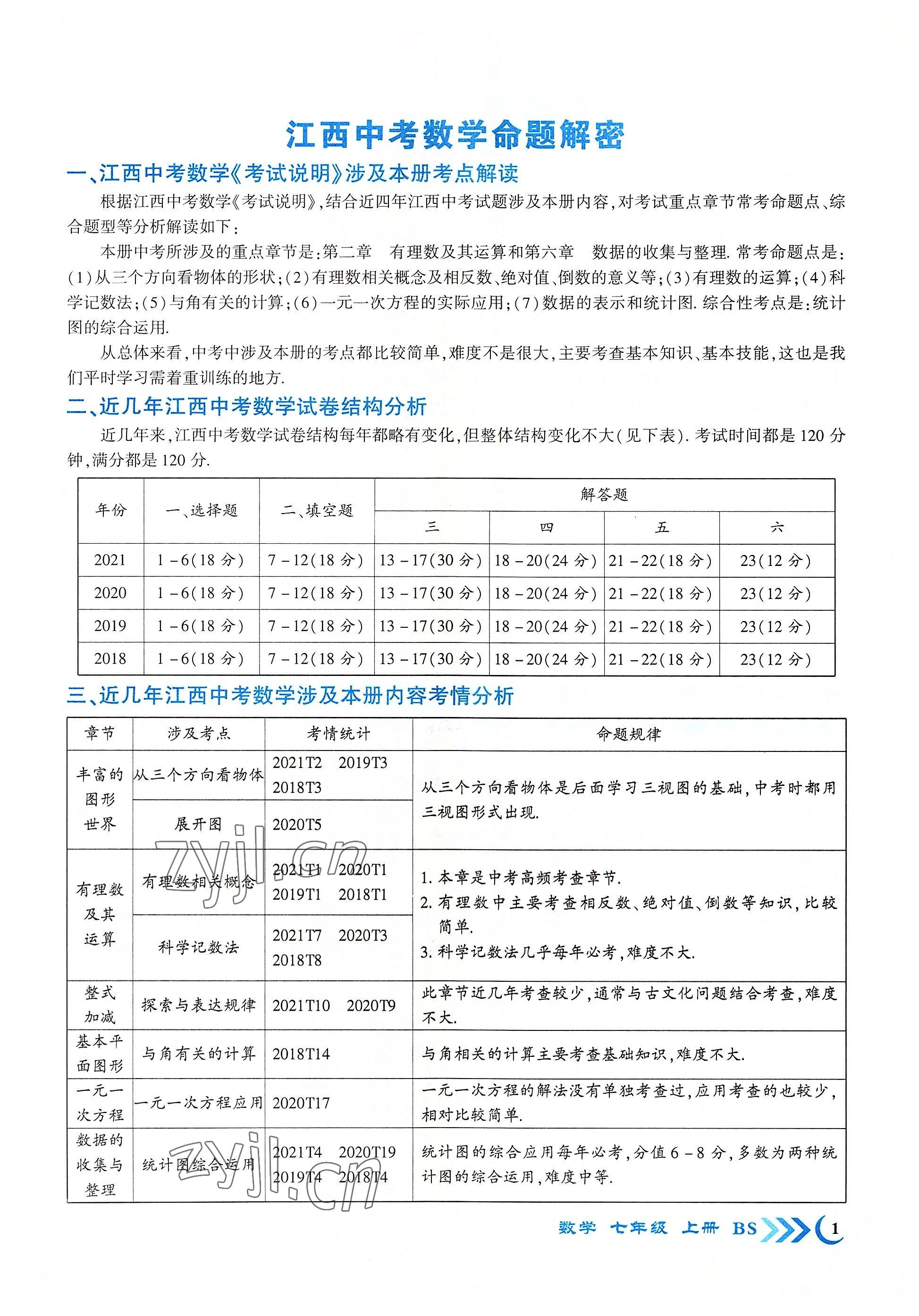 2022年暢優(yōu)新課堂七年級(jí)數(shù)學(xué)上冊(cè)北師大版江西專(zhuān)版 參考答案第1頁(yè)