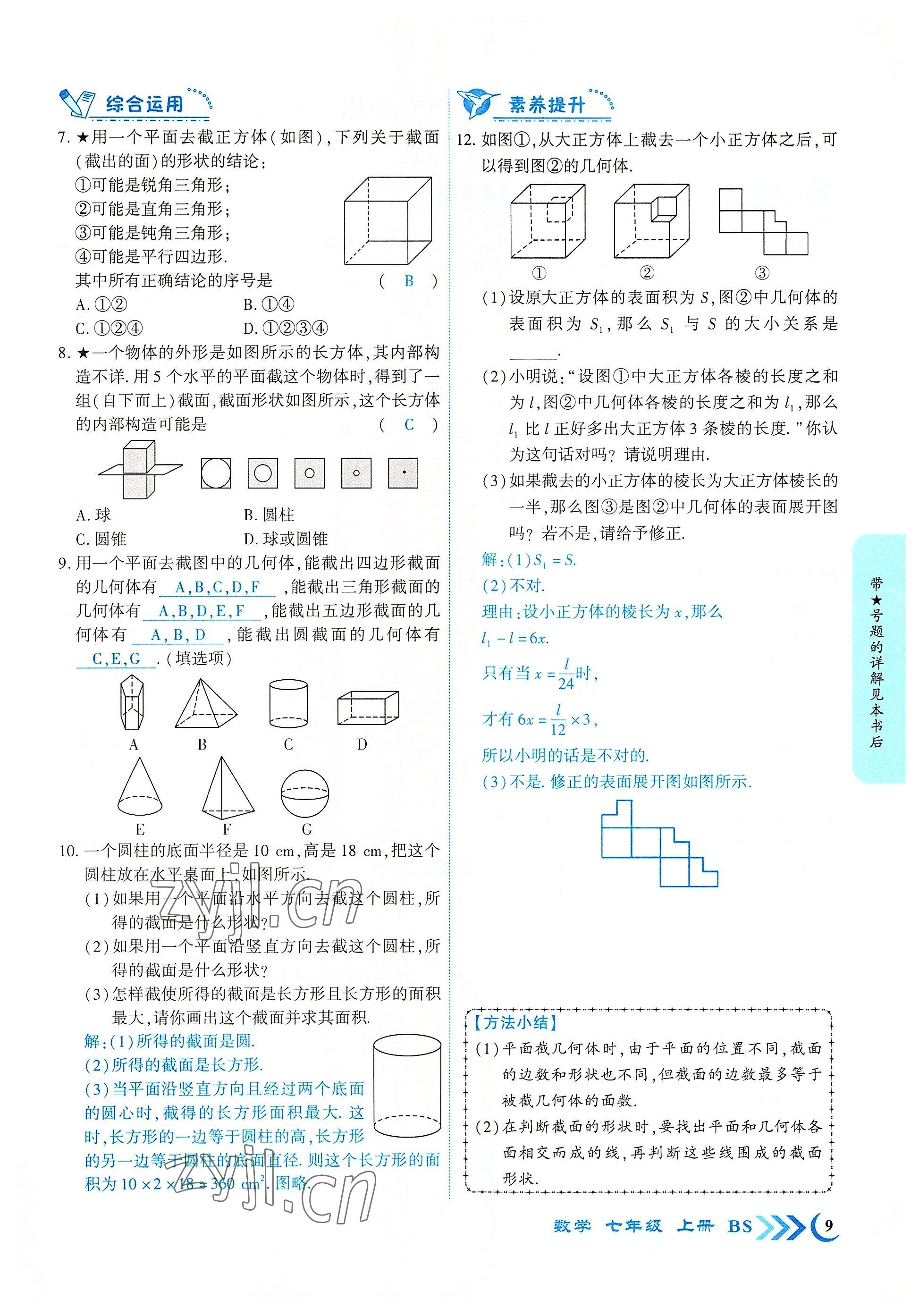 2022年暢優(yōu)新課堂七年級數(shù)學(xué)上冊北師大版江西專版 參考答案第9頁