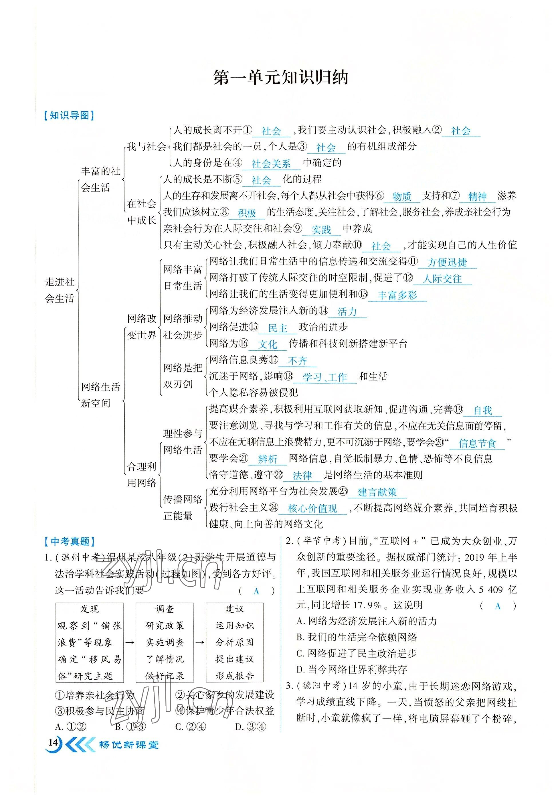 2022年畅优新课堂八年级道德与法治上册人教版江西专版 参考答案第14页