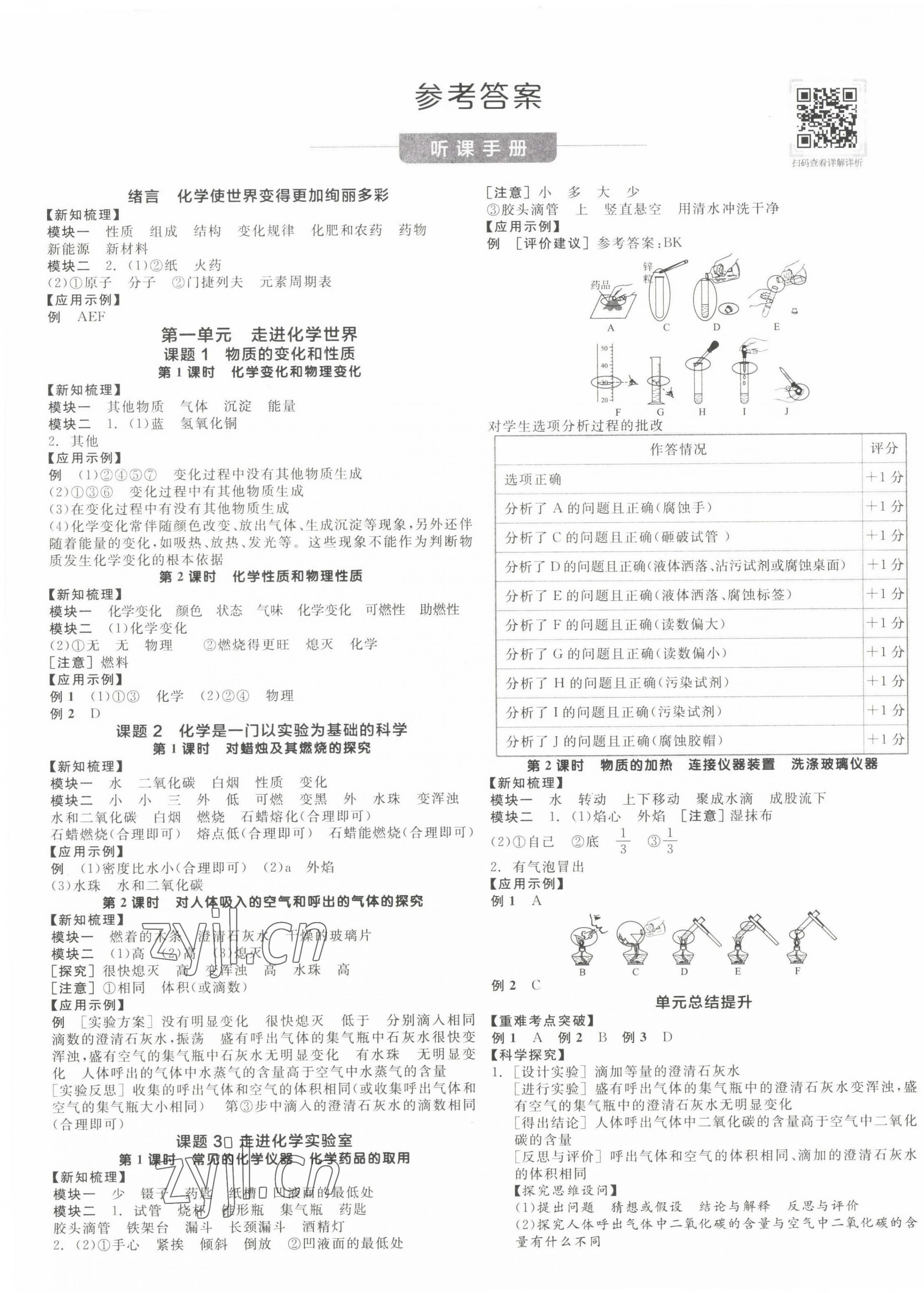 2022年全品学练考九年级化学上册人教版 第1页