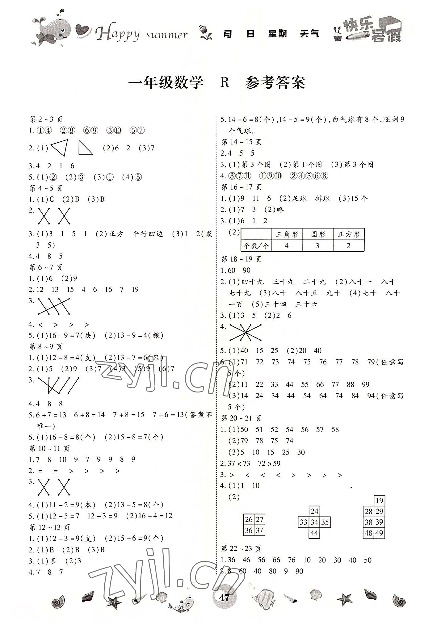 2022年智趣暑假作業(yè)云南科技出版社一年級數(shù)學(xué)人教版 第1頁