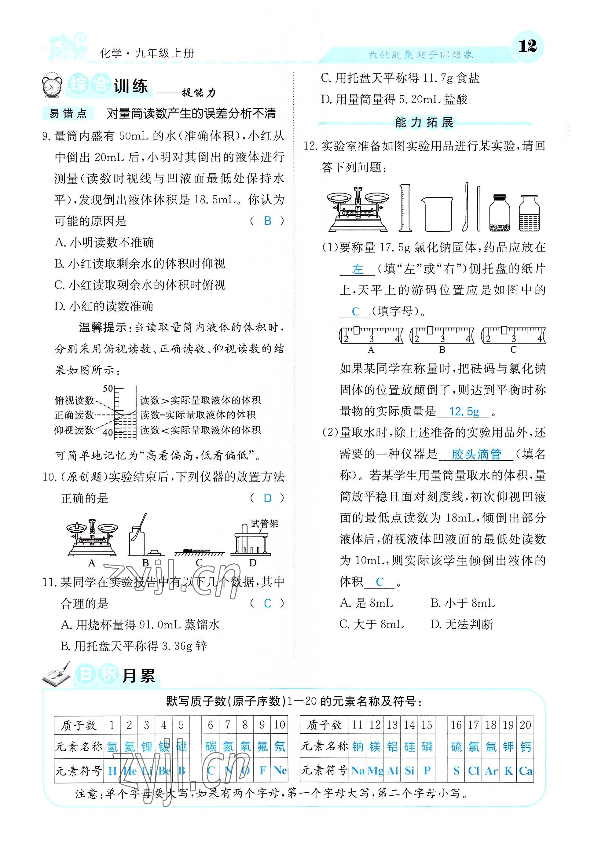 2022年課堂點睛九年級化學上冊滬教版 參考答案第33頁