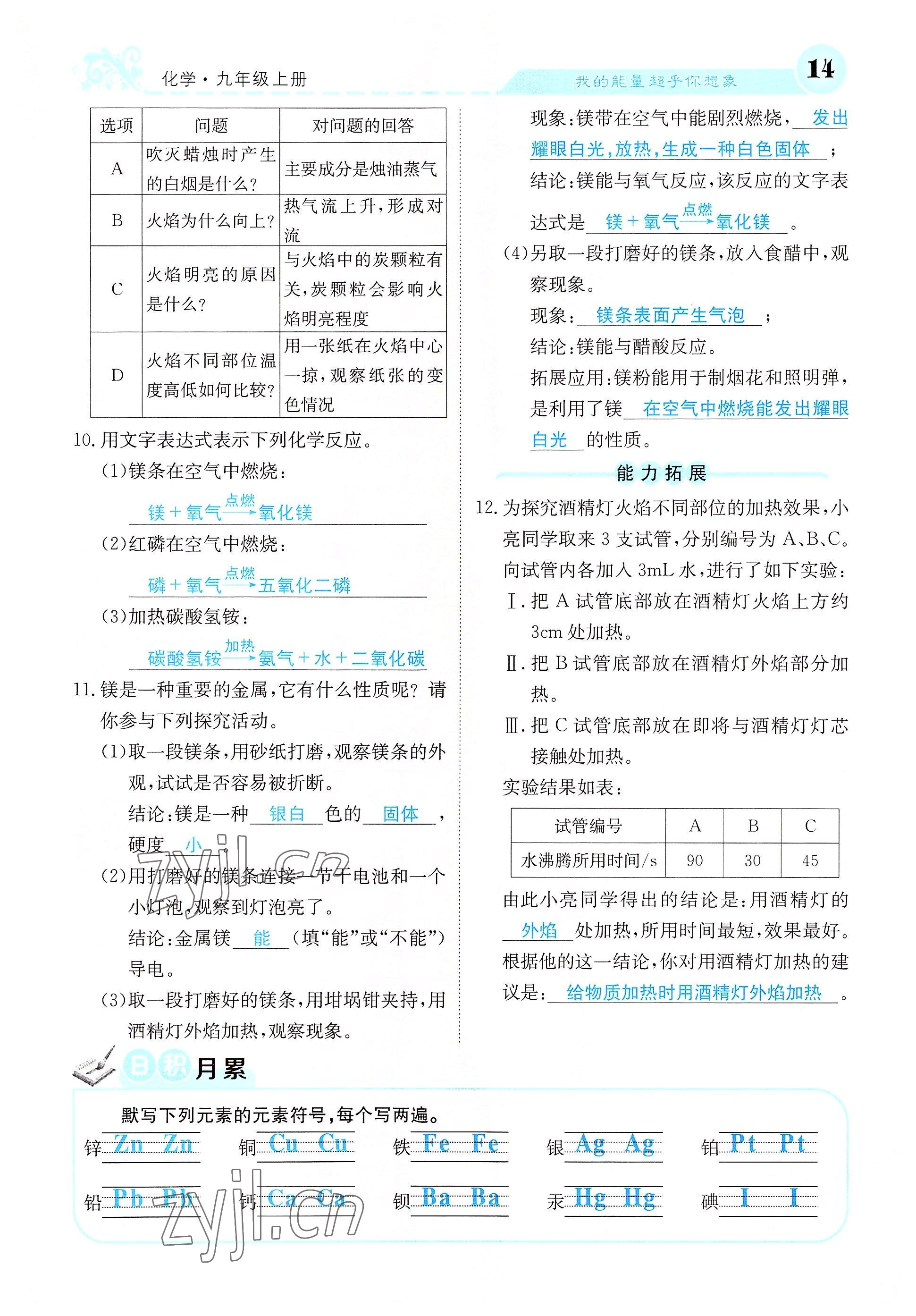 2022年課堂點睛九年級化學上冊滬教版 參考答案第39頁