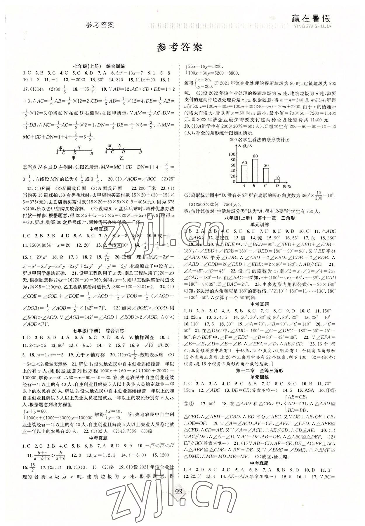 2022年赢在暑假抢分计划八年级数学人教版合肥工业大学出版社 参考答案第1页