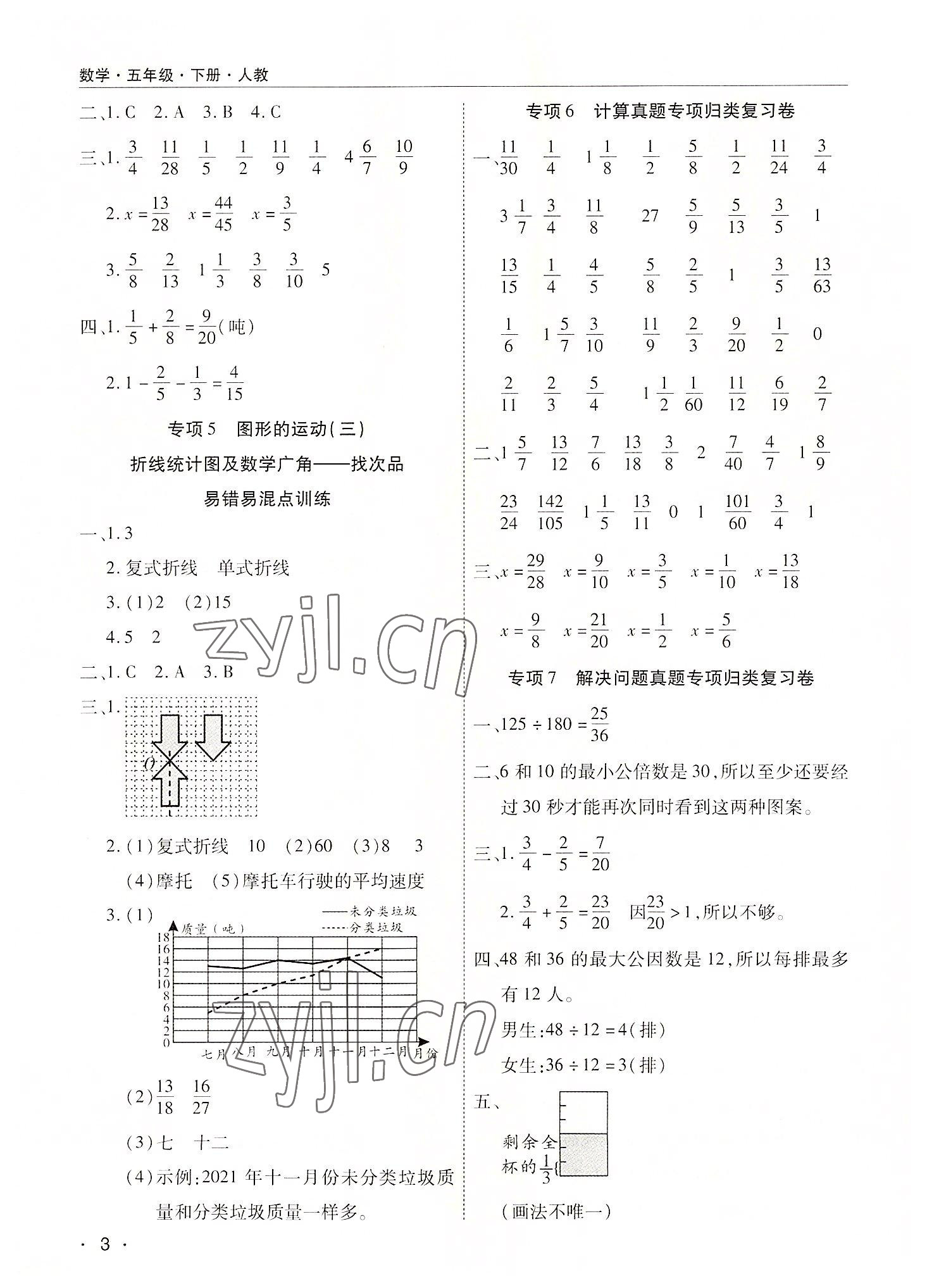 2022年期末考試必刷卷五年級(jí)數(shù)學(xué)下冊(cè)人教版河南專版 參考答案第3頁