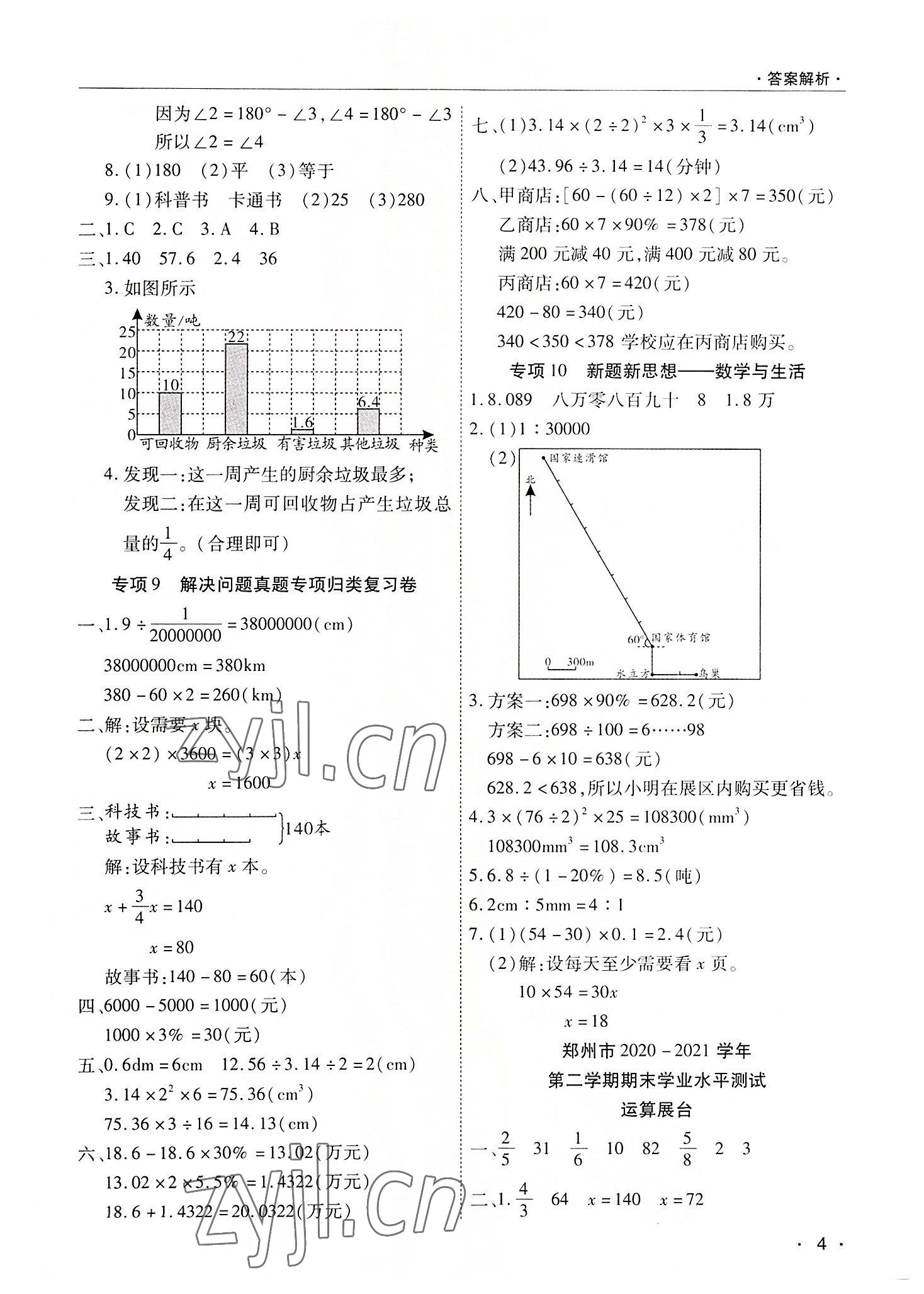 2022年期末考試必刷卷六年級數(shù)學(xué)下冊人教版河南專版 參考答案第4頁