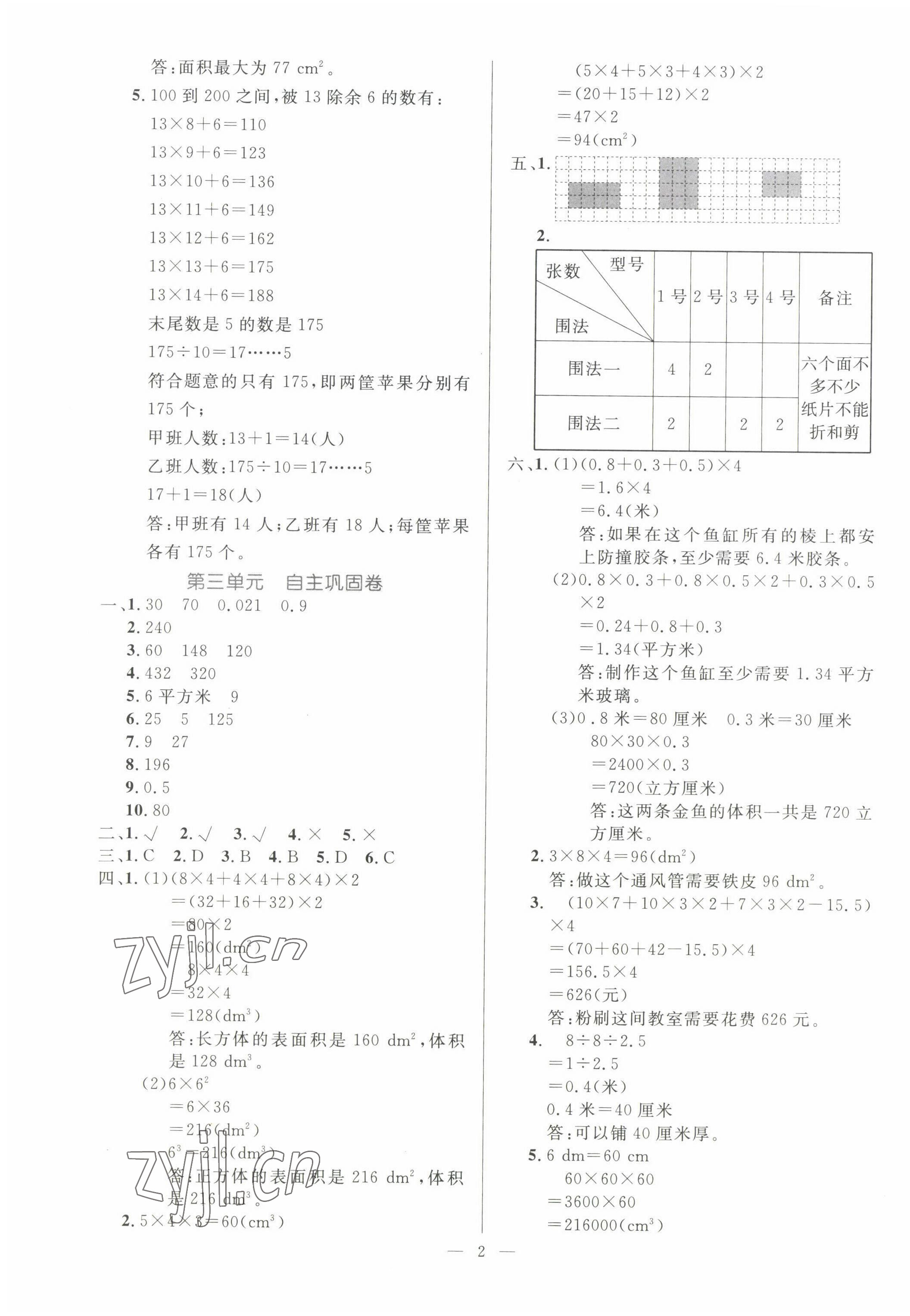 2022年一本金卷五年级数学下册人教版 第2页