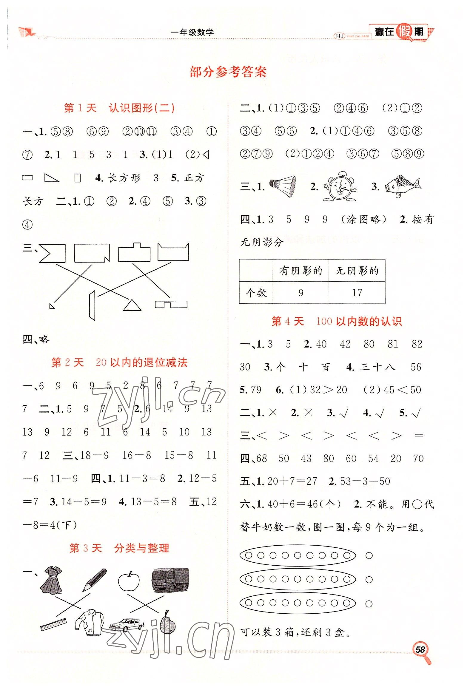 2022年赢在假期期末加暑假合肥工业大学出版社一年级数学人教版 第1页