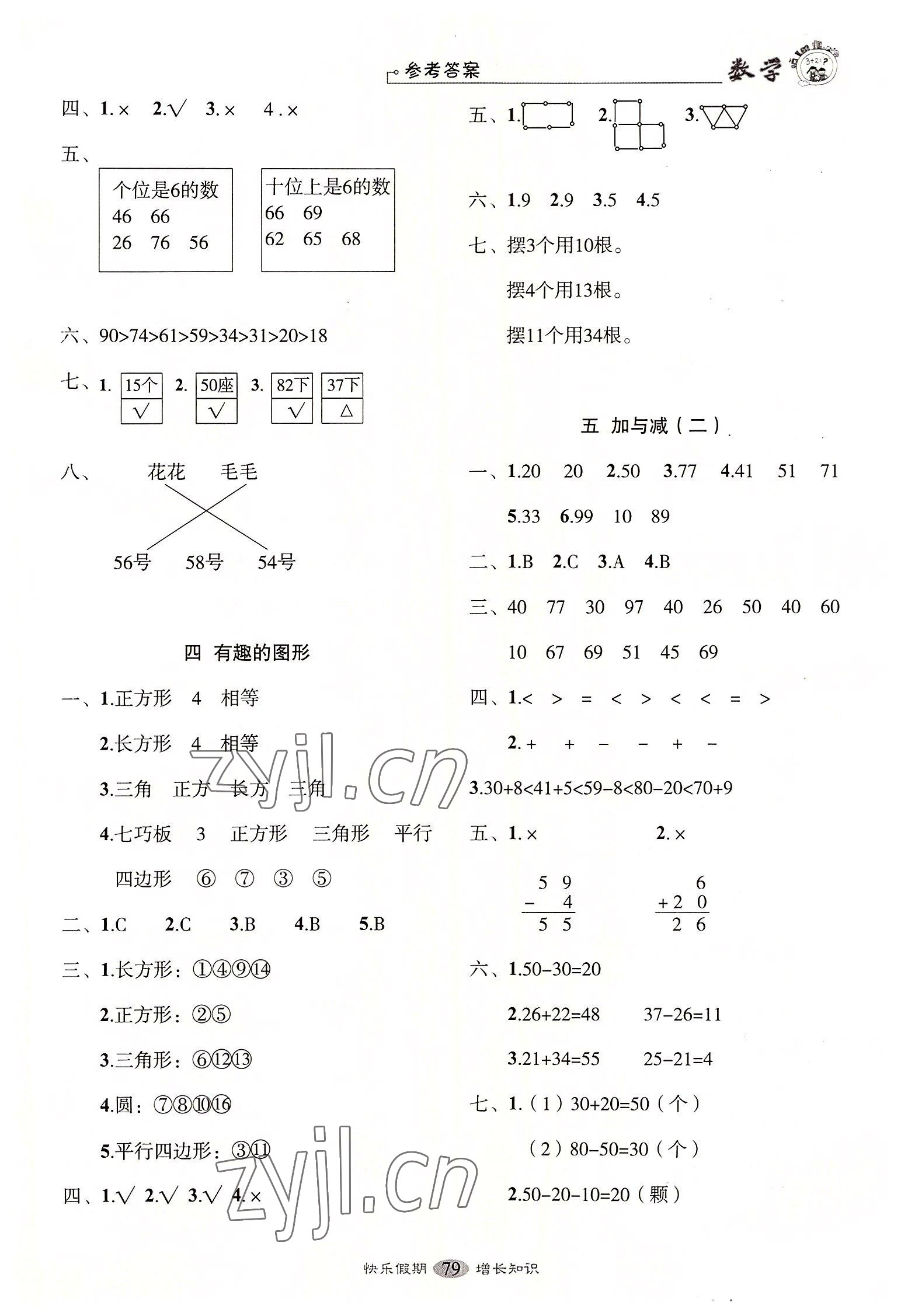 2022年快樂(lè)假期培優(yōu)訓(xùn)練銜接教材一年級(jí)數(shù)學(xué) 參考答案第2頁(yè)