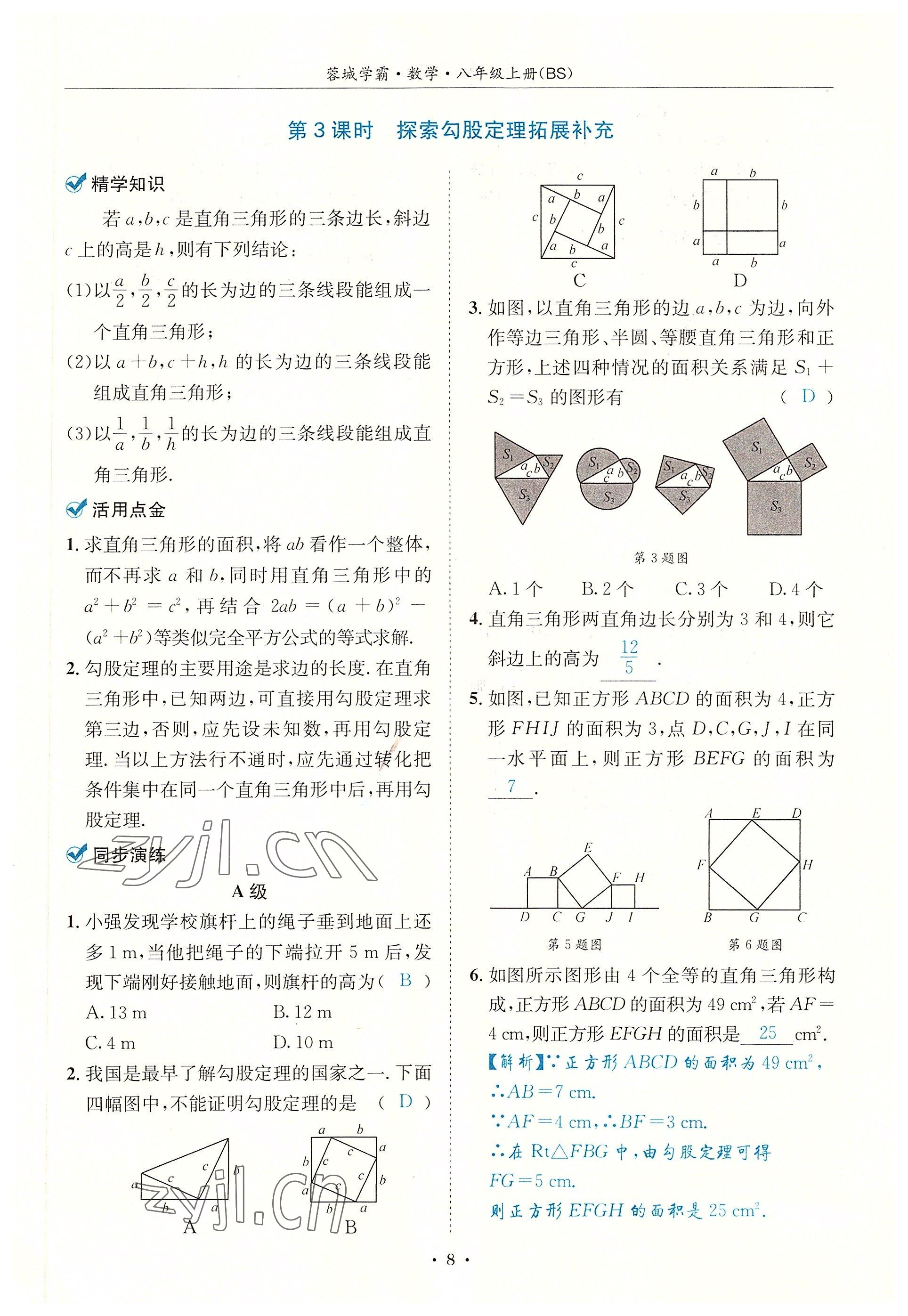 2022年蓉城学霸八年级数学上册北师大版 参考答案第8页