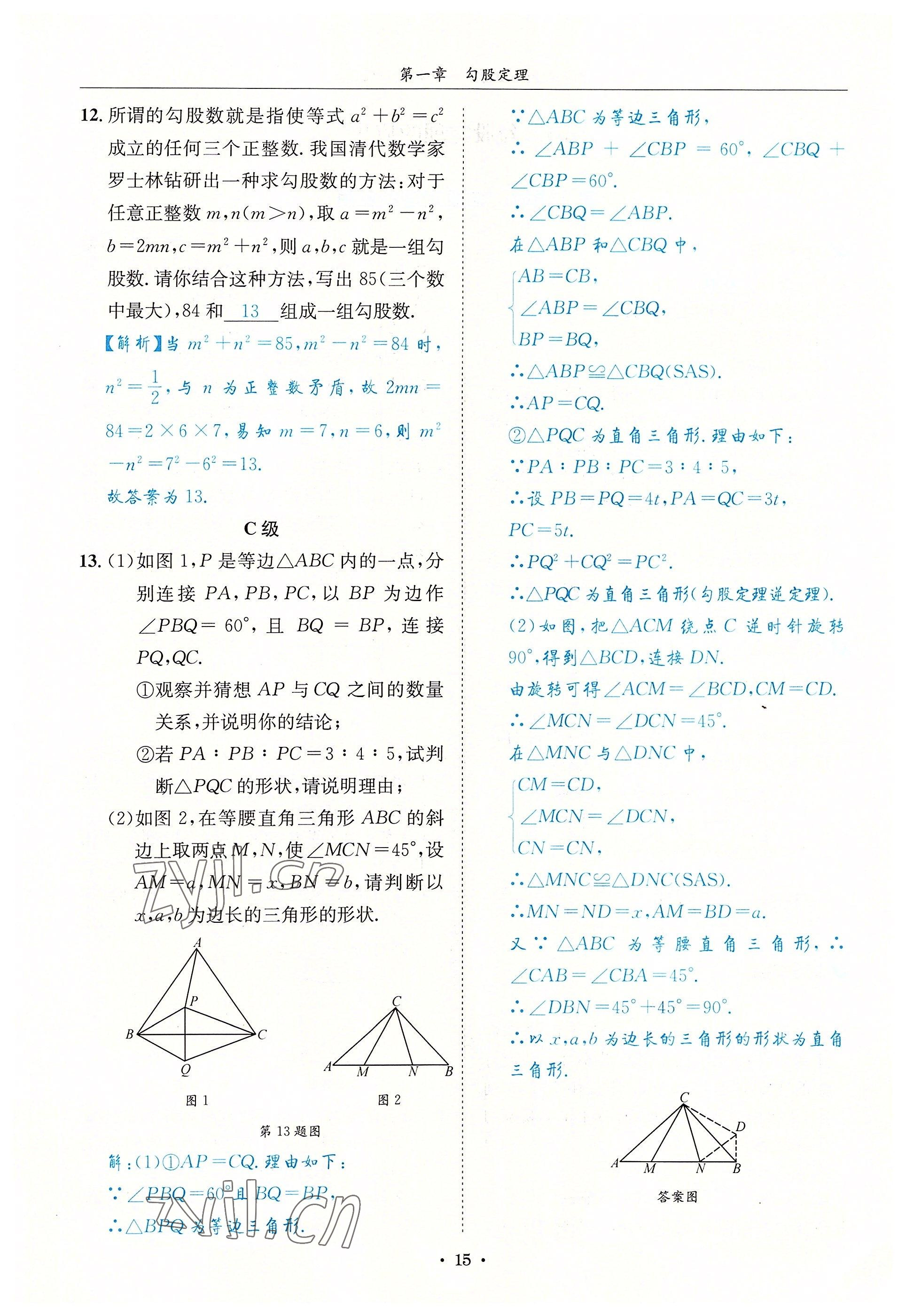 2022年蓉城學(xué)霸八年級(jí)數(shù)學(xué)上冊(cè)北師大版 參考答案第15頁(yè)