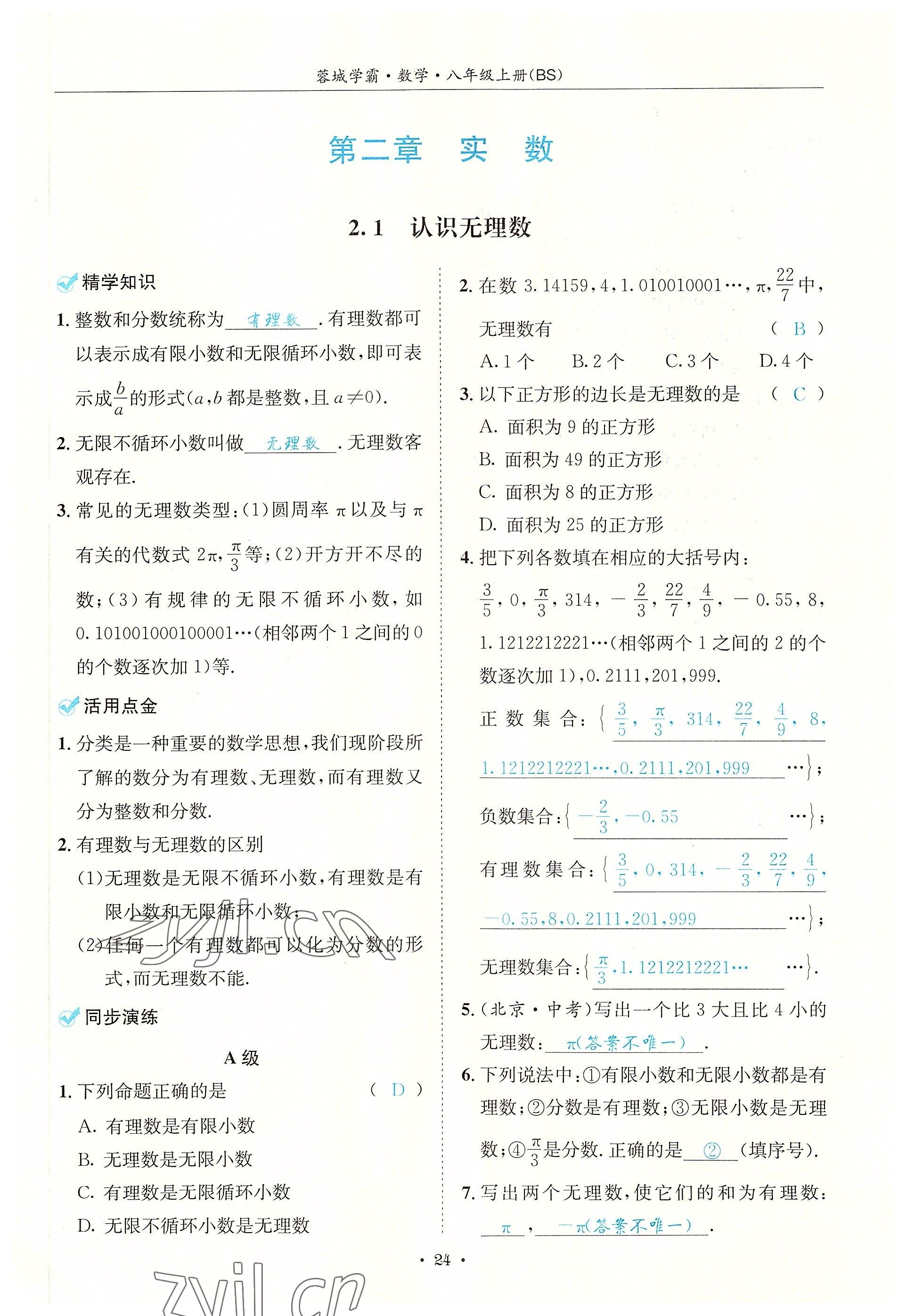 2022年蓉城學(xué)霸八年級(jí)數(shù)學(xué)上冊(cè)北師大版 參考答案第24頁