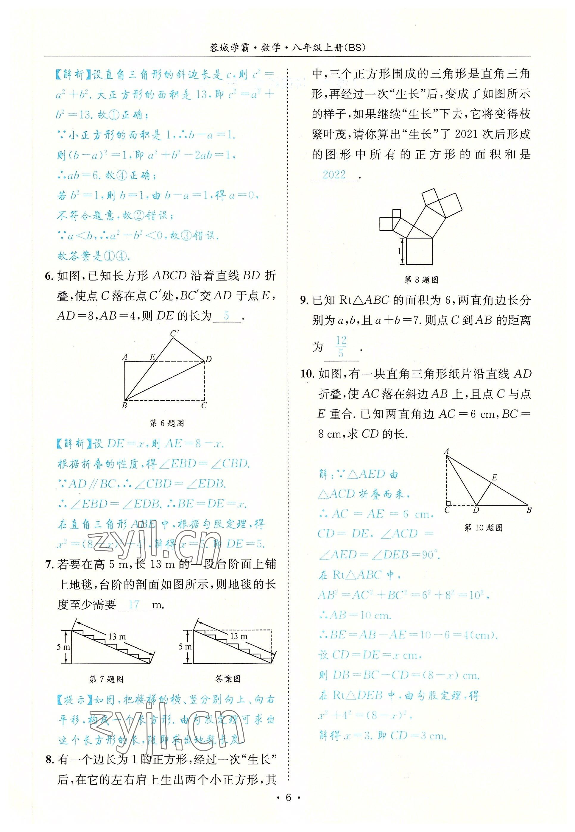 2022年蓉城学霸八年级数学上册北师大版 参考答案第6页