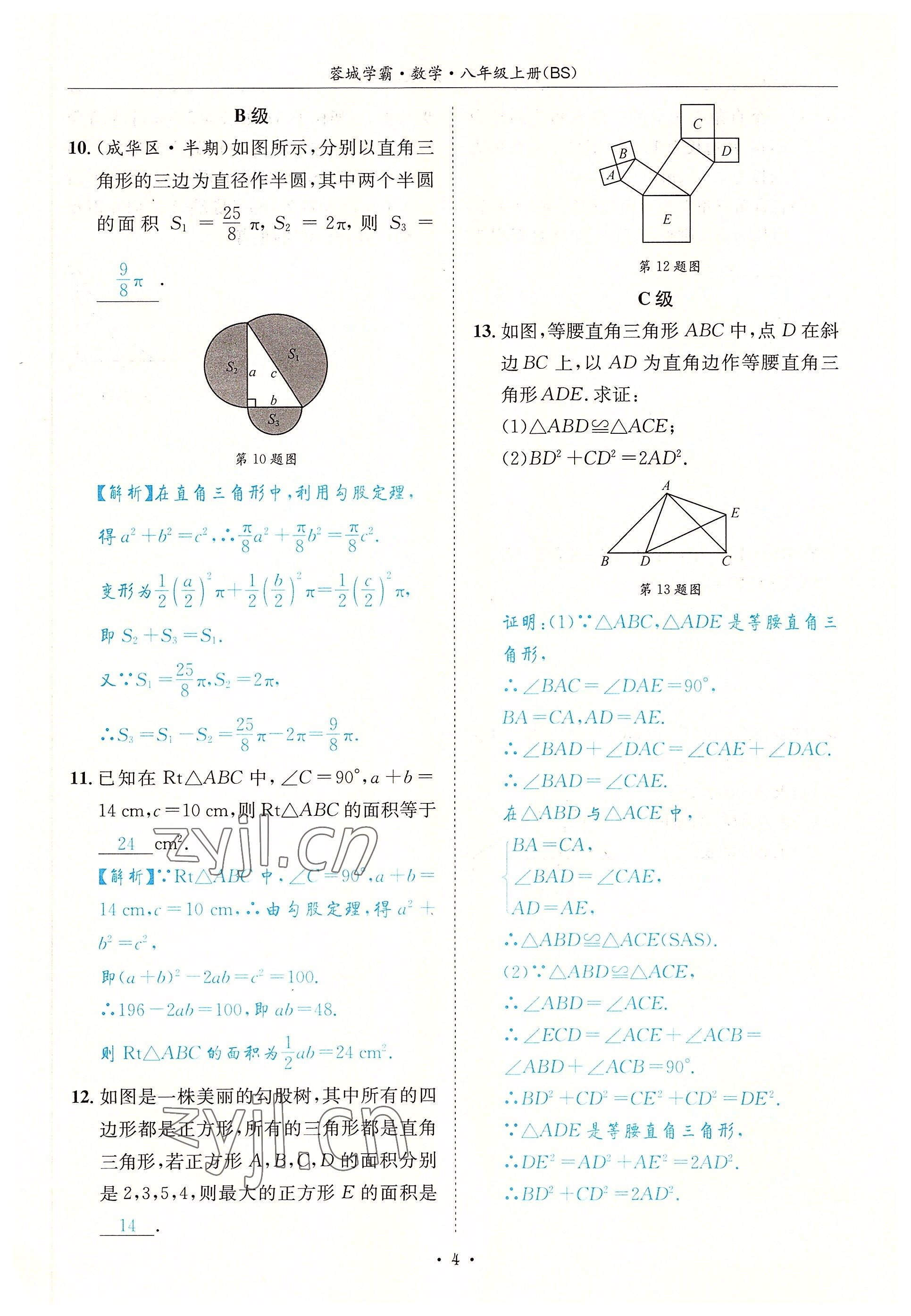 2022年蓉城学霸八年级数学上册北师大版 参考答案第4页