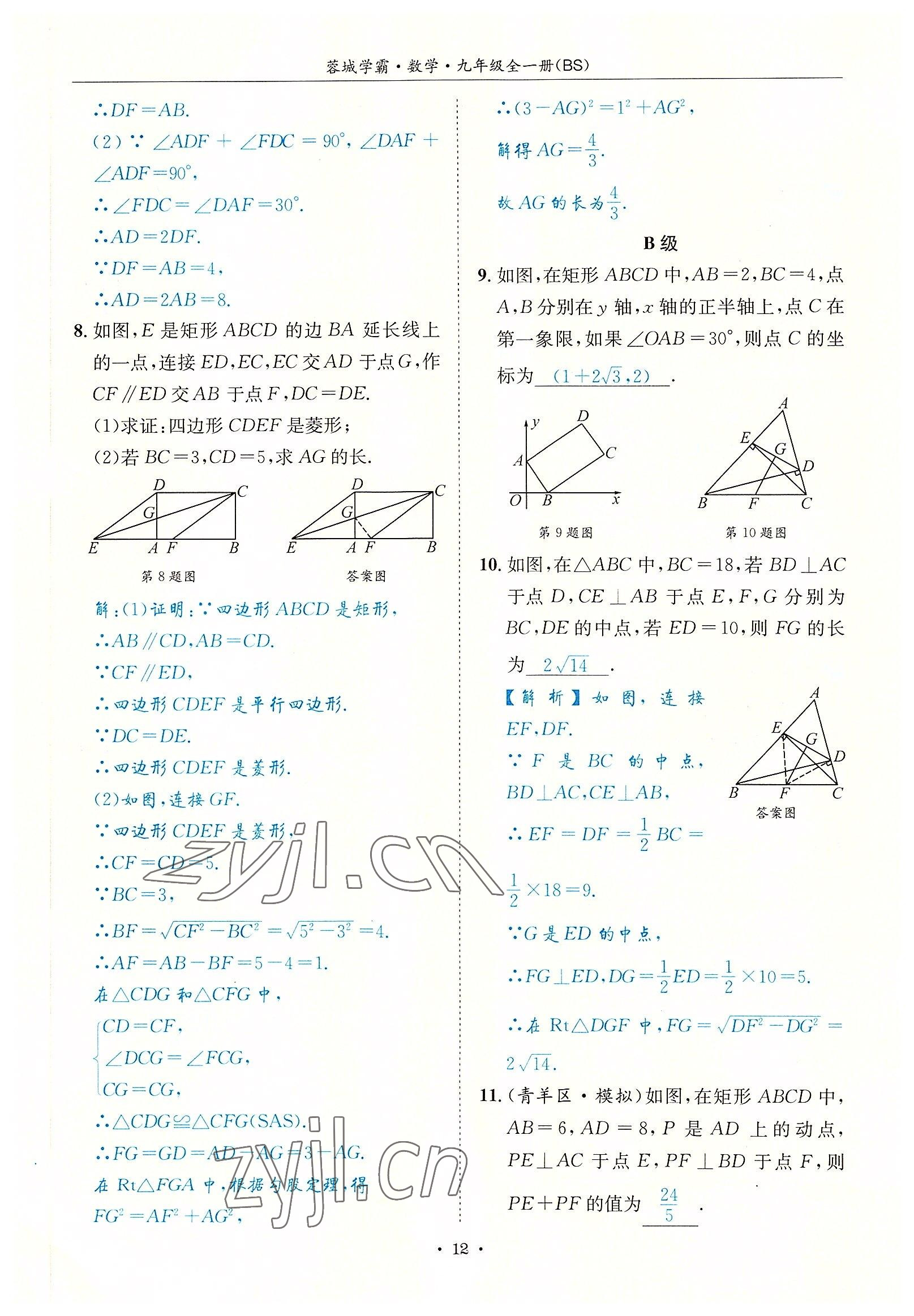 2022年蓉城学霸九年级数学全一册北师大版 参考答案第12页