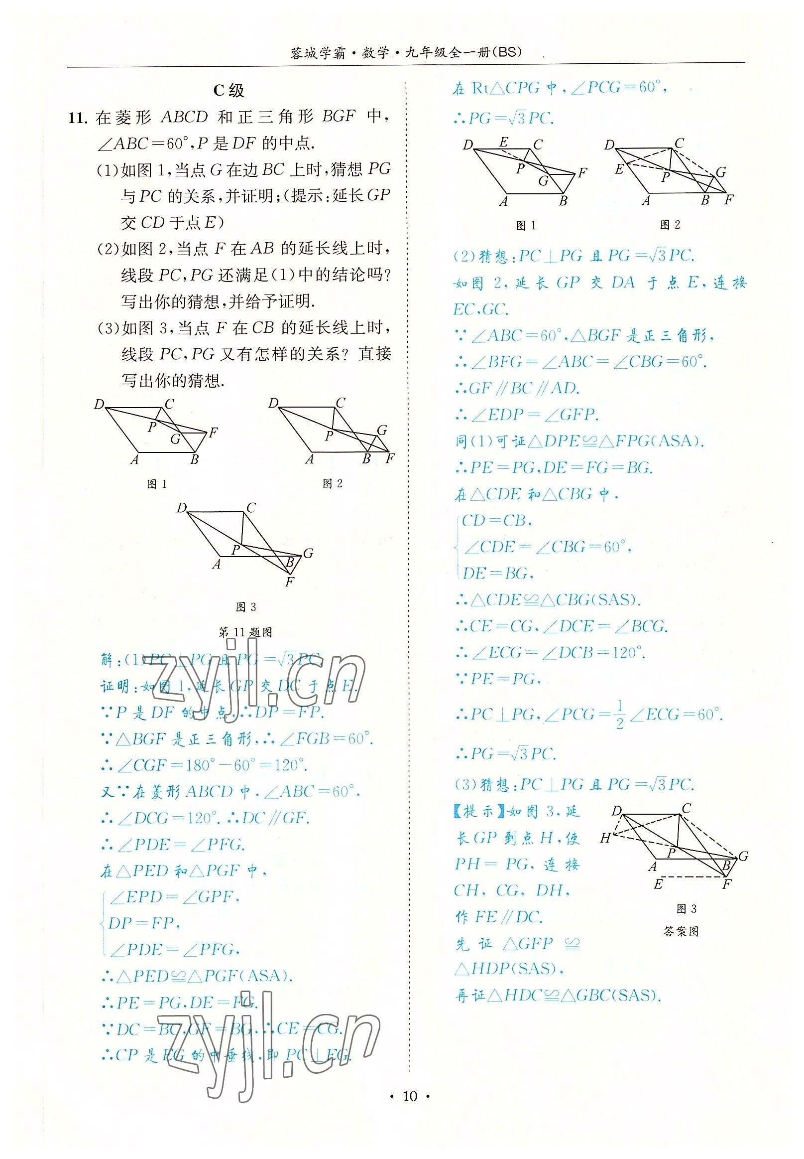 2022年蓉城学霸九年级数学全一册北师大版 参考答案第10页