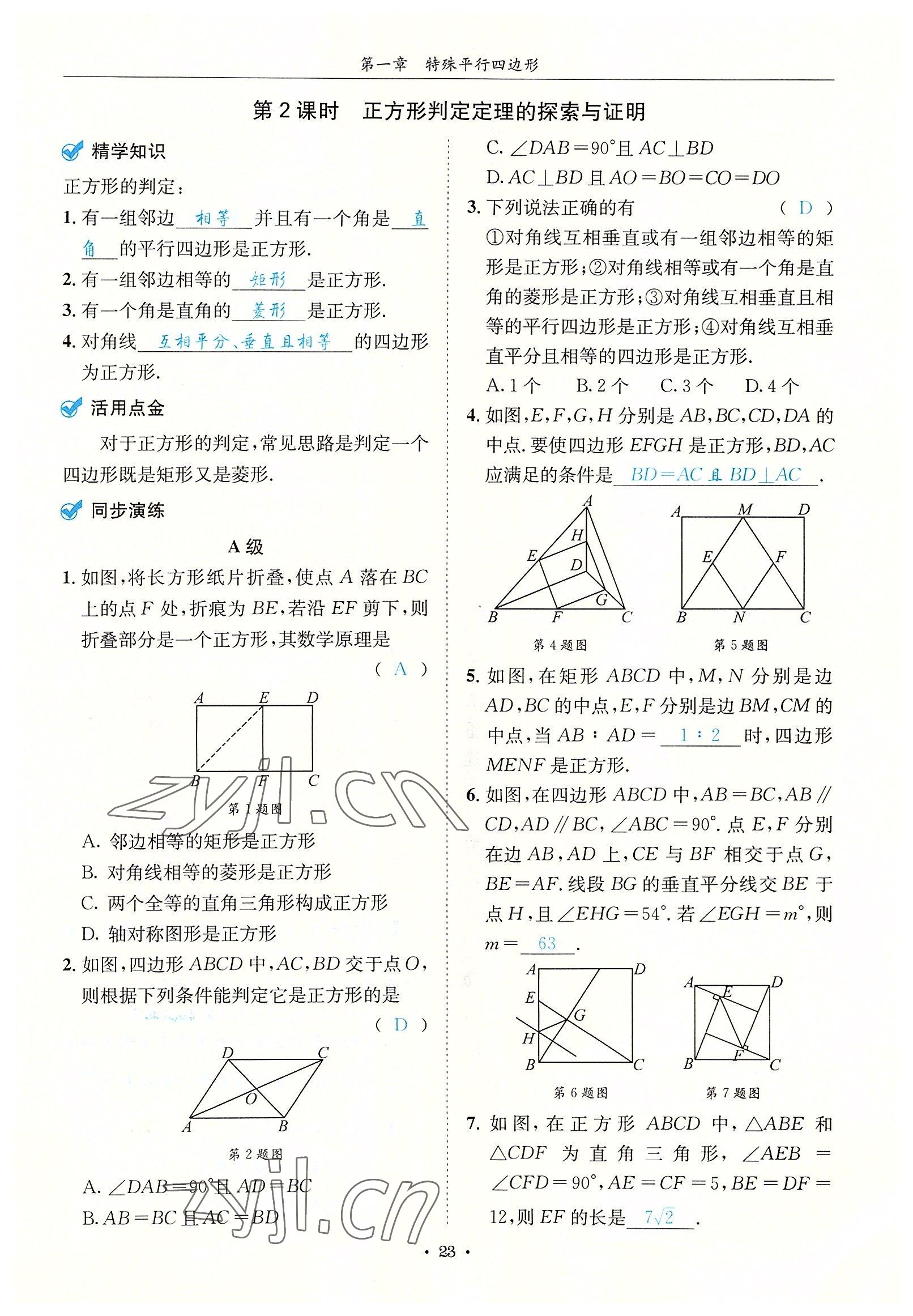 2022年蓉城学霸九年级数学全一册北师大版 参考答案第23页