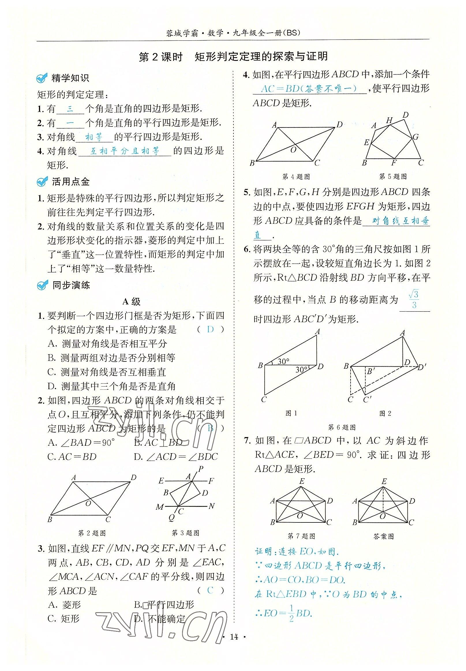 2022年蓉城学霸九年级数学全一册北师大版 参考答案第14页