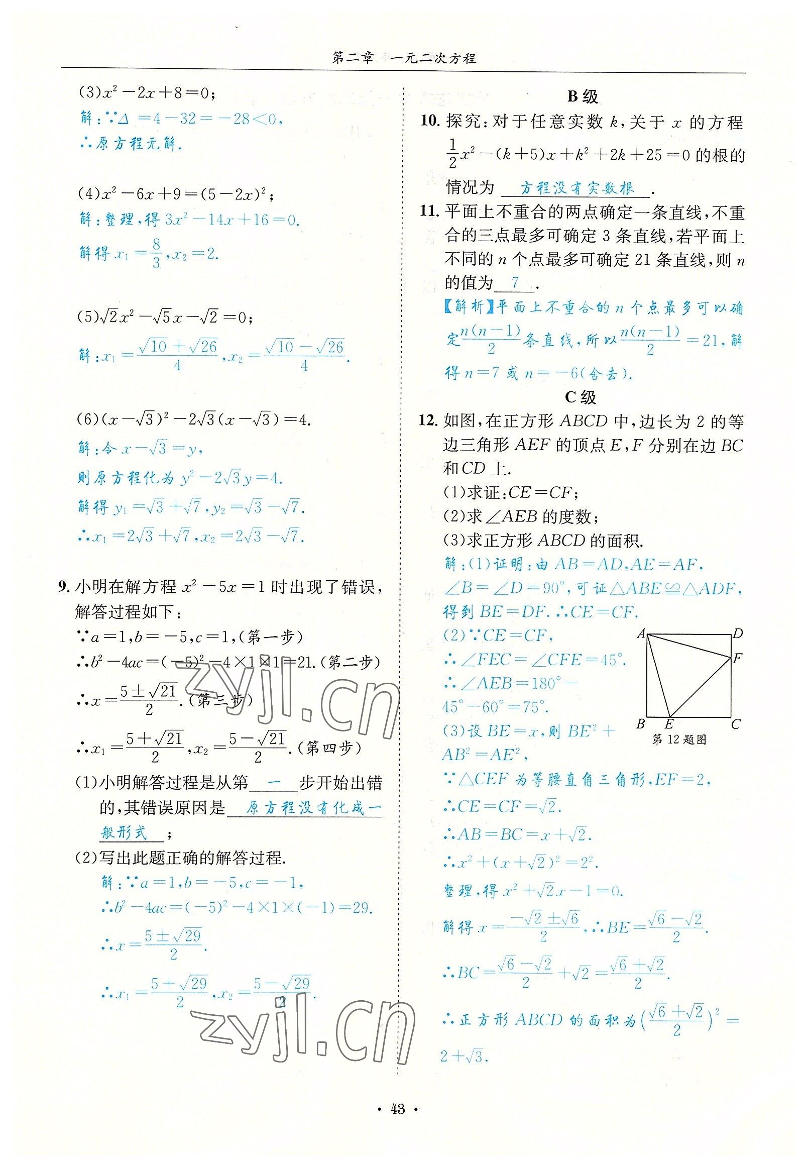 2022年蓉城学霸九年级数学全一册北师大版 参考答案第43页