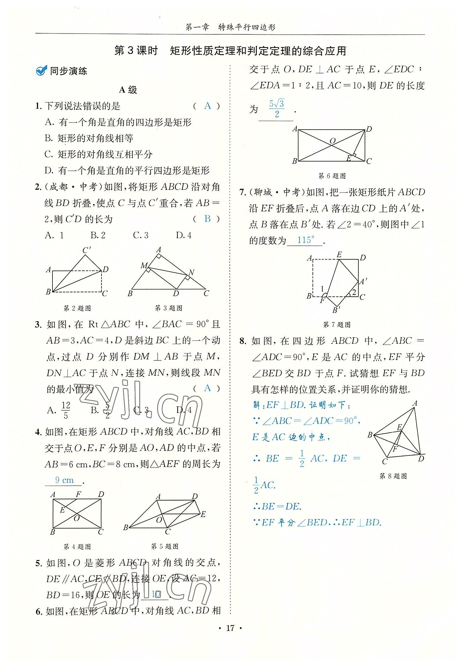 2022年蓉城学霸九年级数学全一册北师大版 参考答案第17页