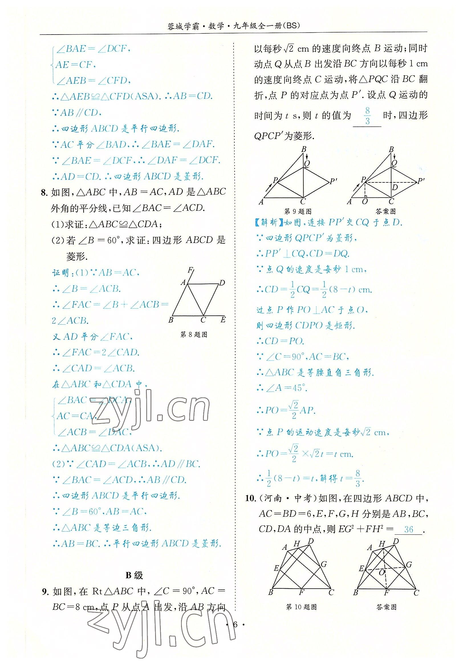 2022年蓉城学霸九年级数学全一册北师大版 参考答案第6页