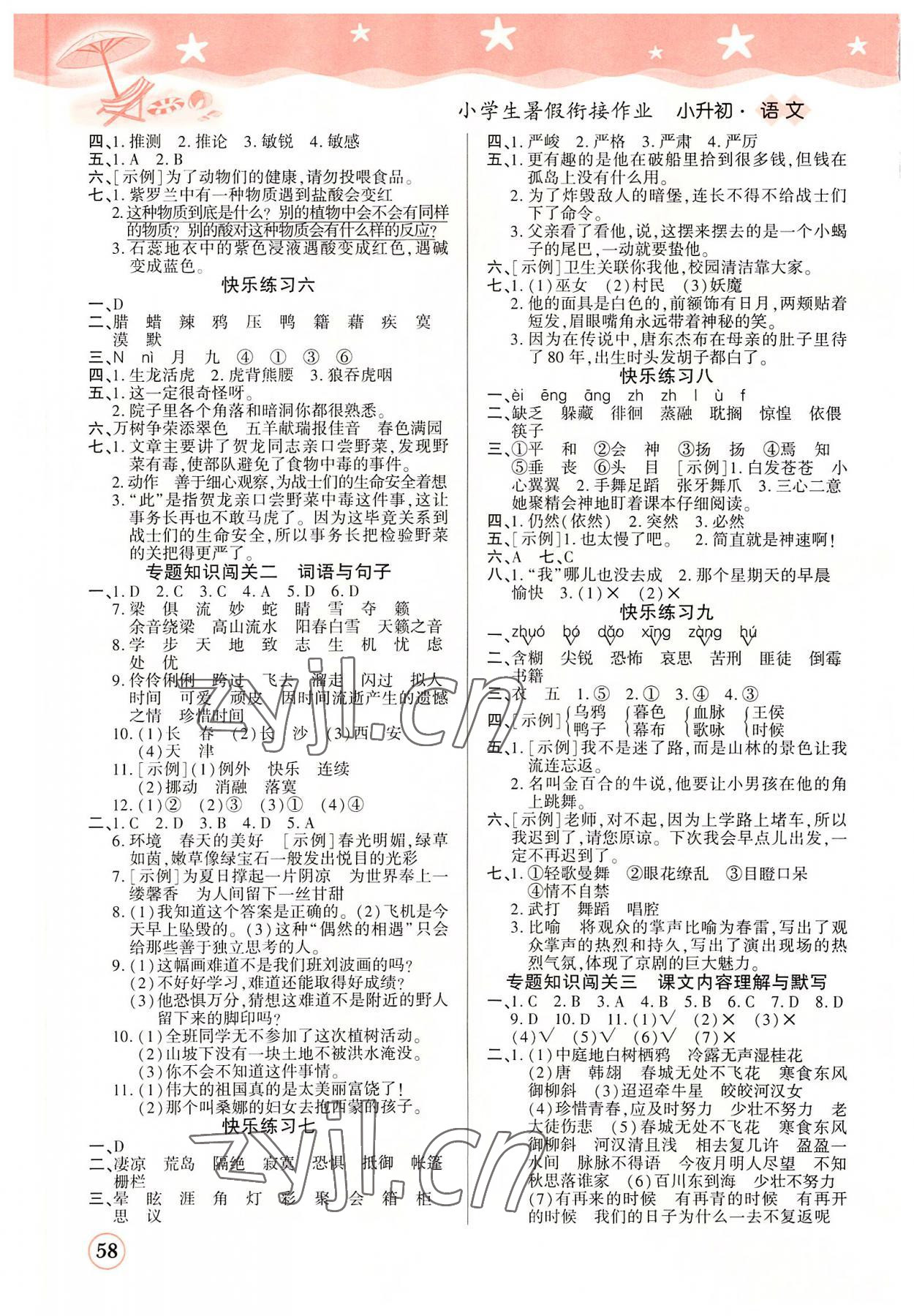 2022年黄冈快乐假期六年级语文教版 第2页