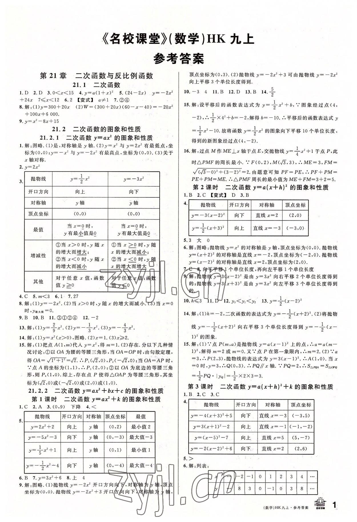 2022年名校课堂九年级数学上册沪科版安徽专版 第1页