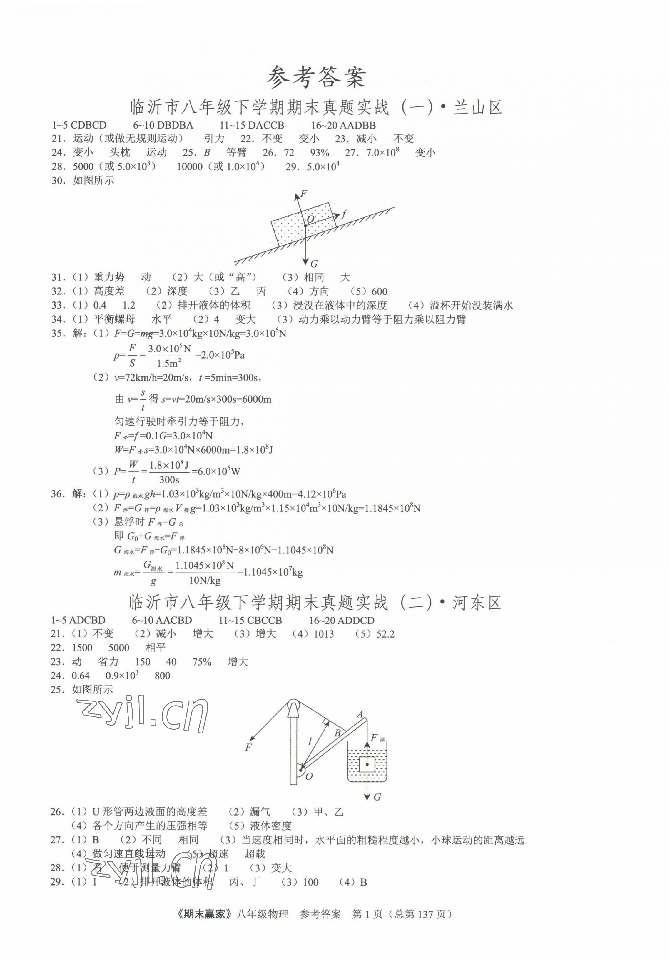 2022年期末贏家八年級物理下冊滬科版臨沂專版 第1頁