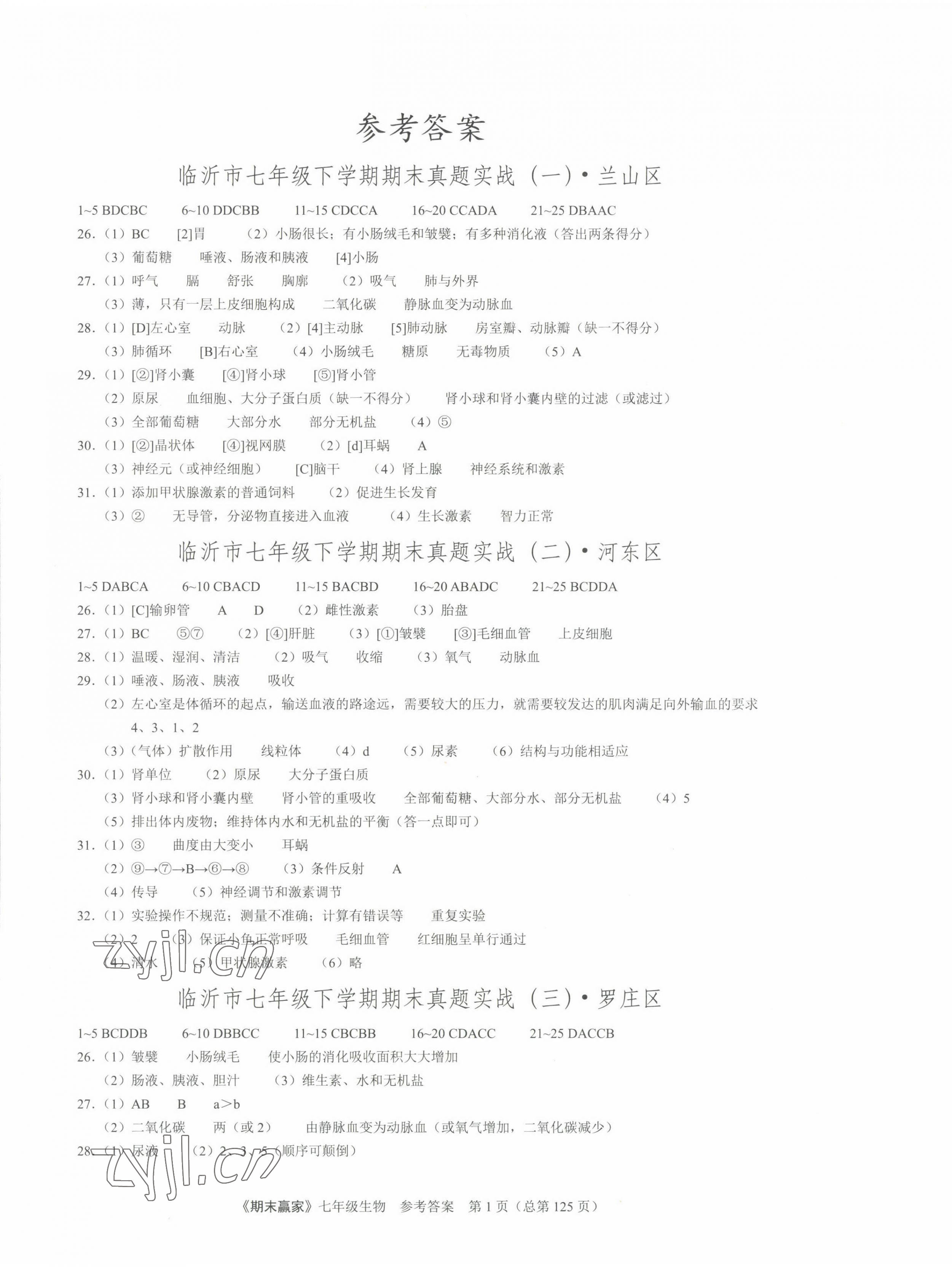 2022年期末贏家七年級(jí)生物下冊(cè)人教版臨沂專版 第1頁(yè)