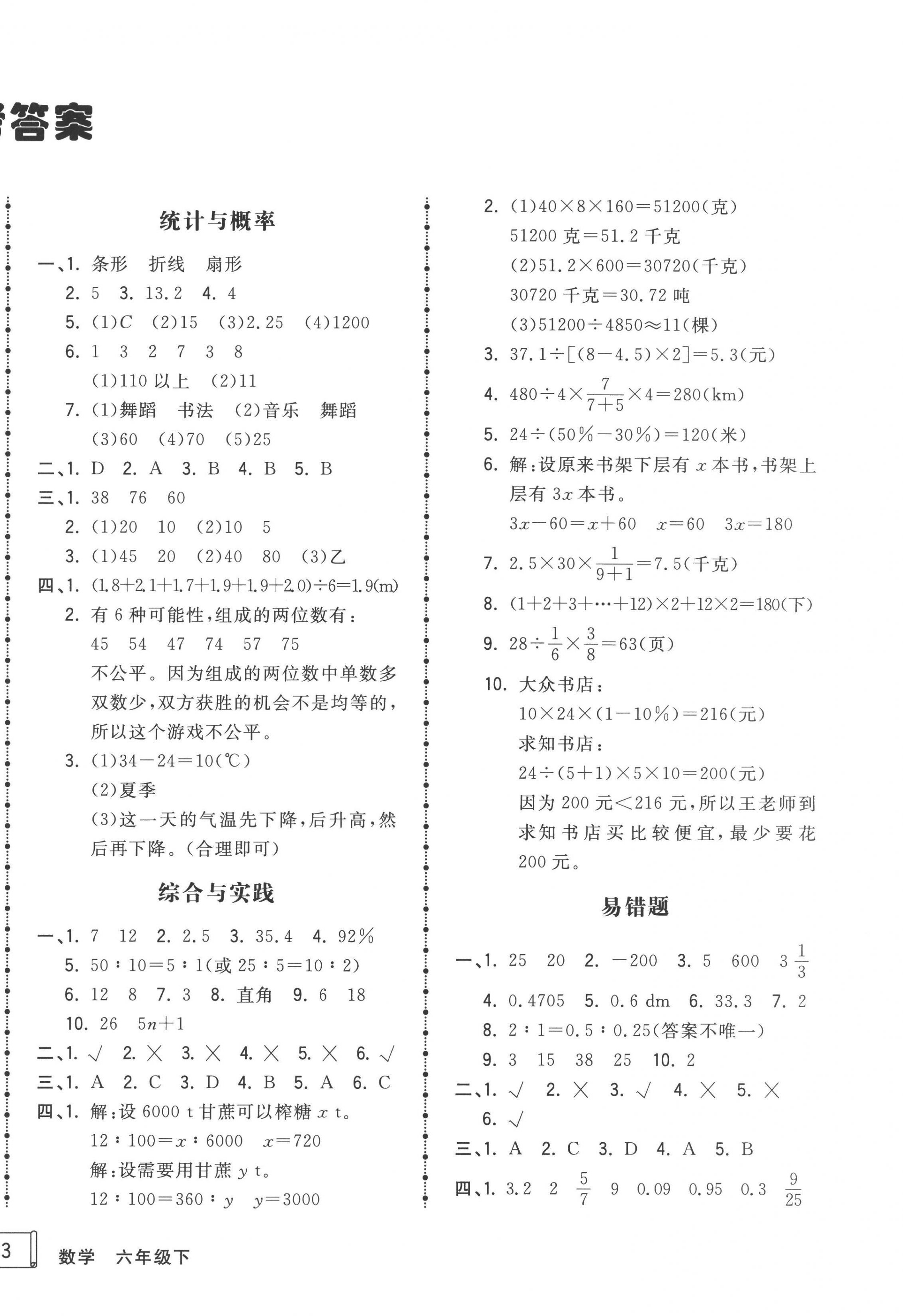 2022年奪冠沖刺卷六年級數(shù)學(xué)下冊人教版濟(jì)寧專版 第2頁