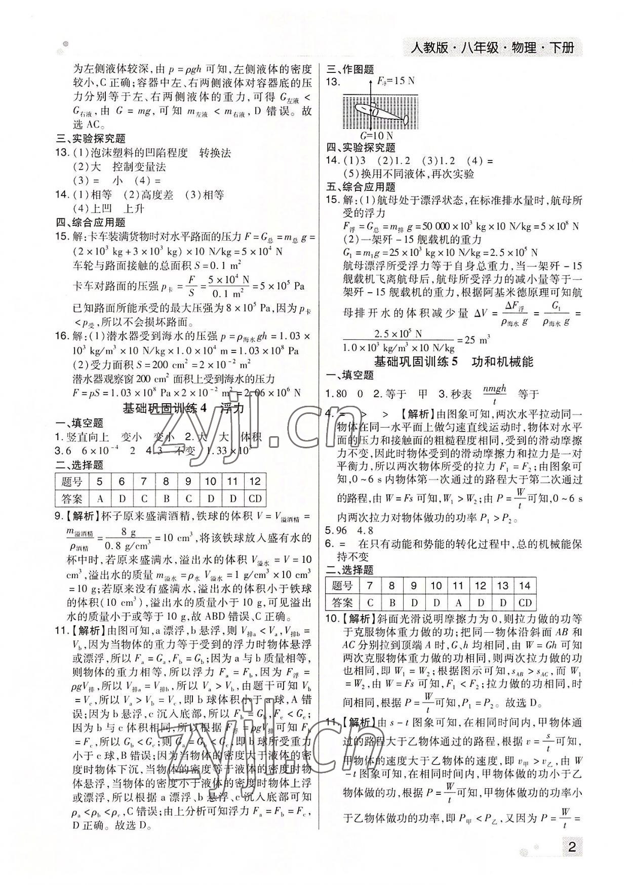 2022年期末考試必刷卷八年級物理下冊人教版河南專版 參考答案第2頁