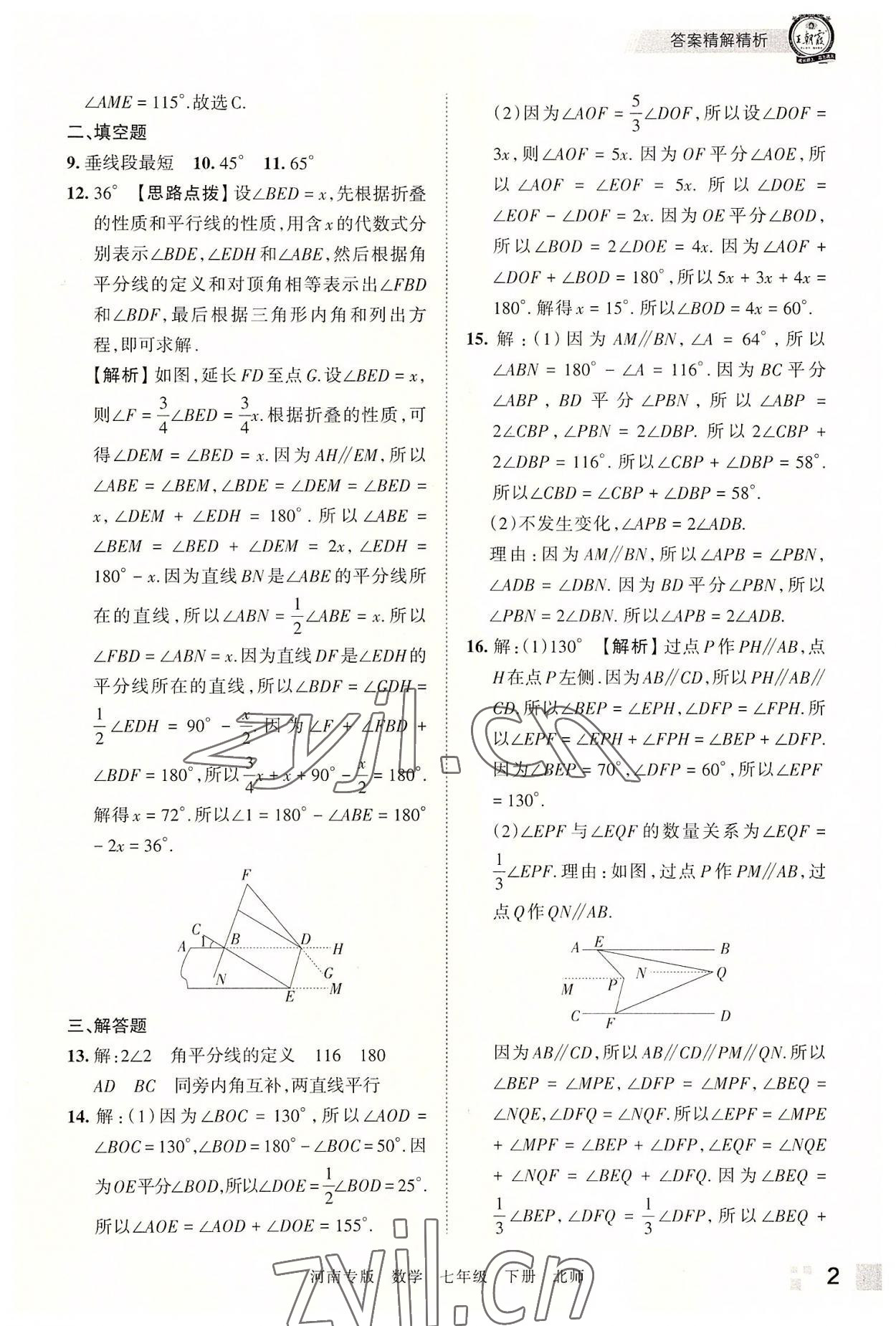 2022年王朝霞各地期末試卷精選七年級(jí)數(shù)學(xué)下冊(cè)北師大版河南專版 參考答案第2頁(yè)