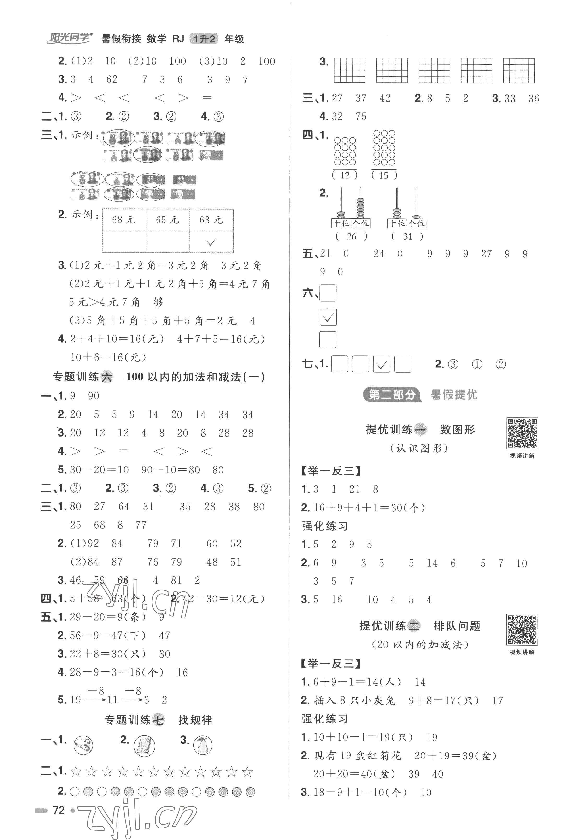 2022年陽光同學(xué)暑假銜接一升二年級(jí)數(shù)學(xué)人教版 第2頁