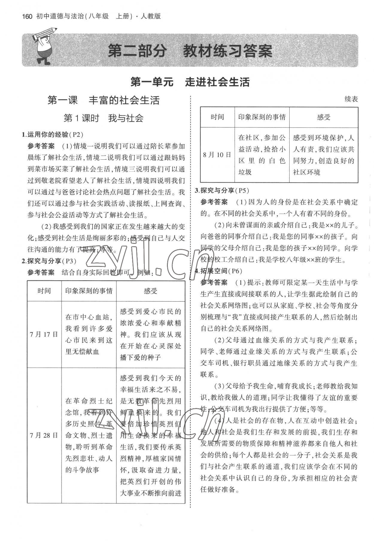 2022年教材課本八年級(jí)道德與法治上冊(cè)人教版 參考答案第1頁(yè)