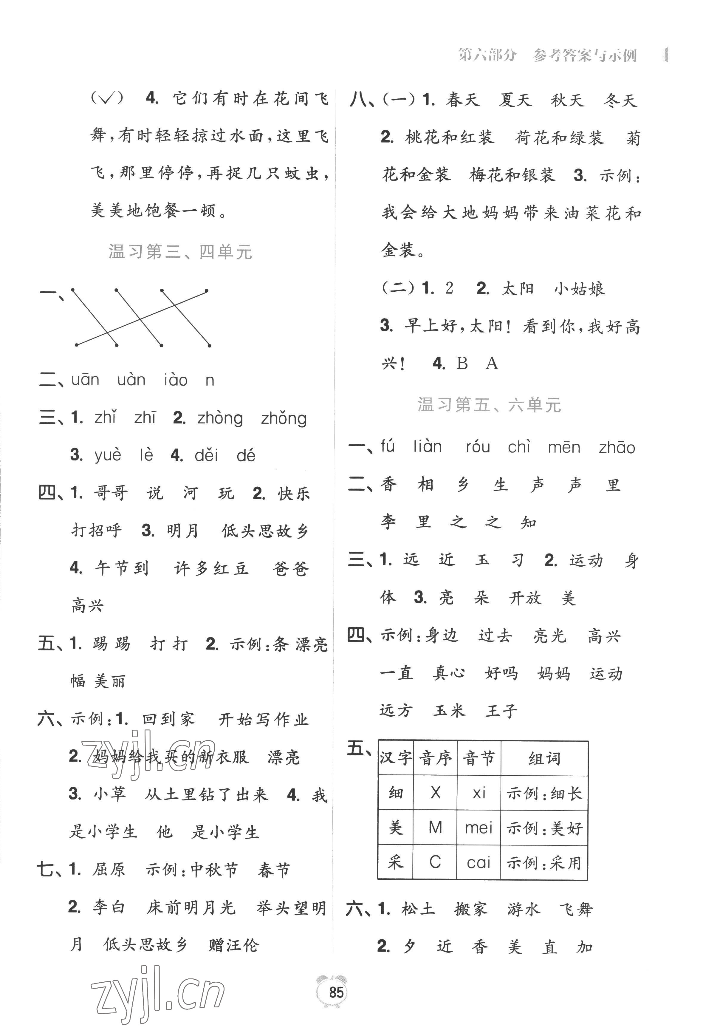 2022年暑假衔接优学练小学语文一升二年级全国版 参考答案第2页