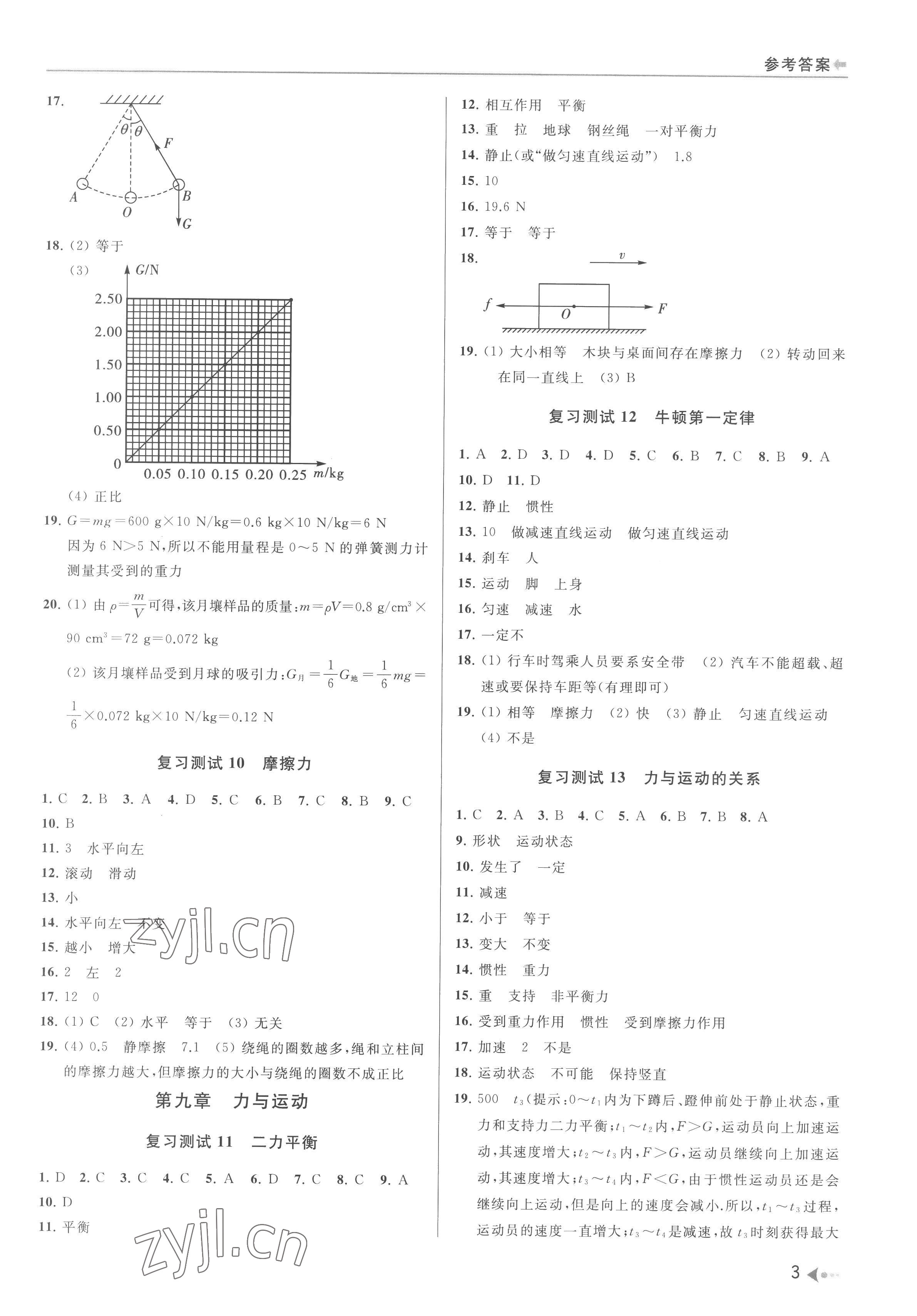 2022年暑期衔接培优集训八年级升九年级物理 参考答案第3页