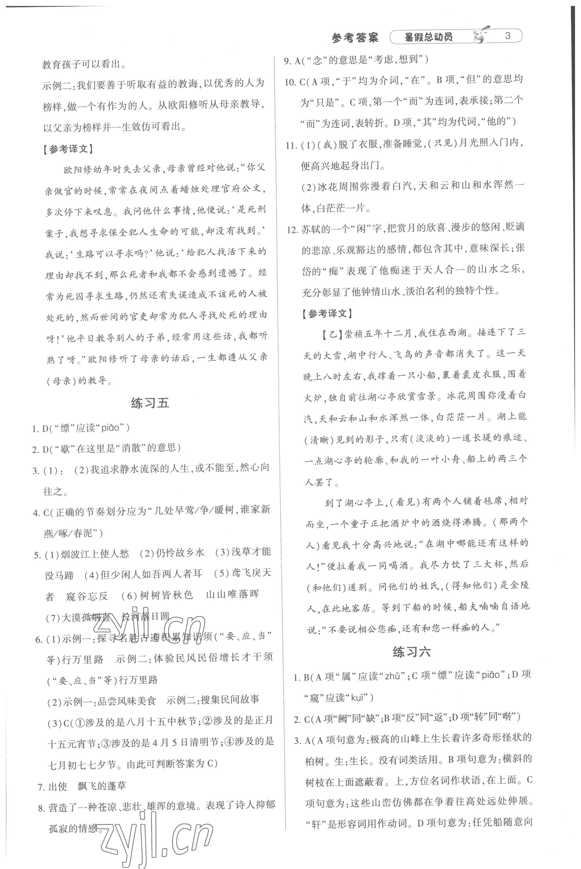 2022年暑假总动员八年级升九年级语文人教版宁夏人民教育出版社 第3页