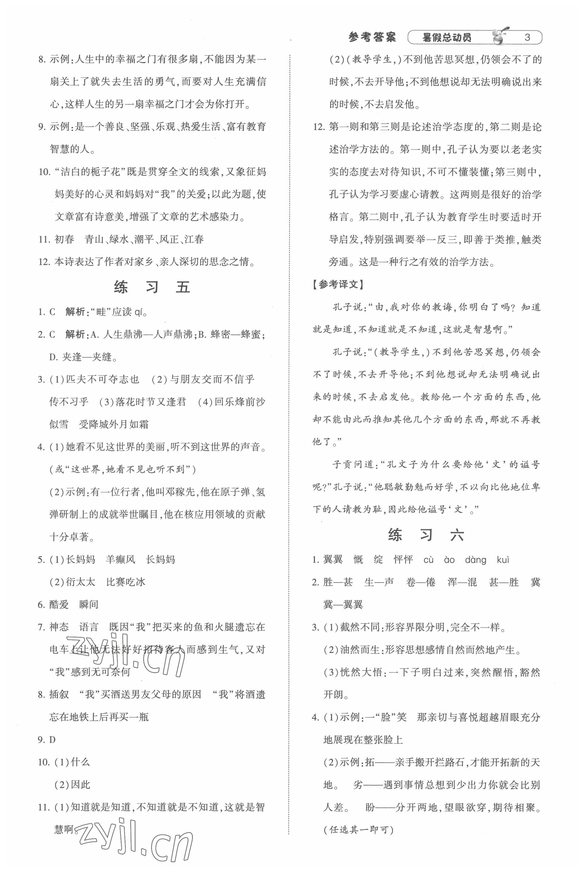 2022年暑假总动员七年级升八年级语文人教版宁夏人民教育出版社 第3页