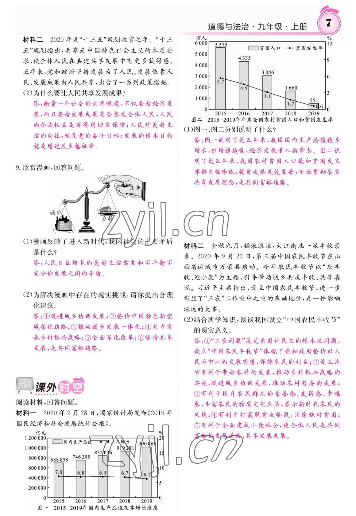 2022年名校課堂內(nèi)外九年級道德與法治上冊人教版 參考答案第7頁