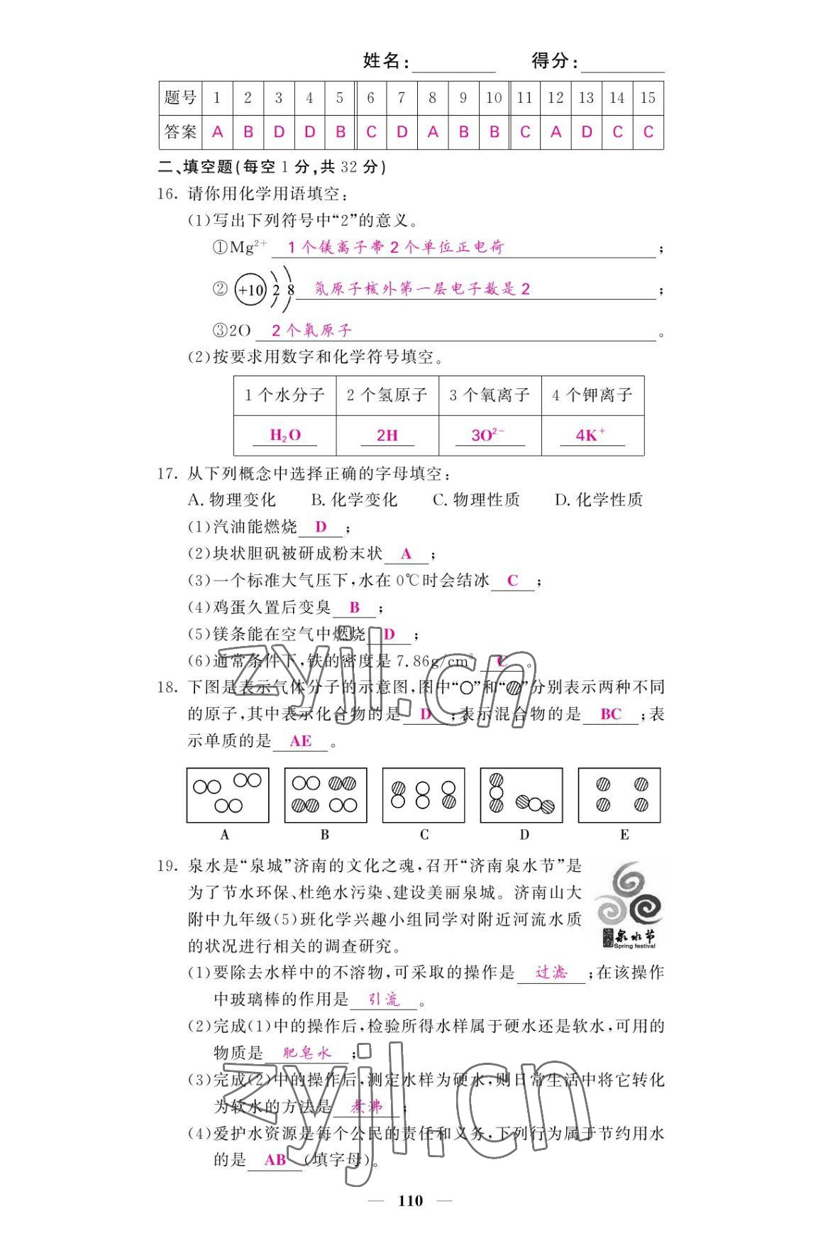 2022年名校課堂內(nèi)外九年級(jí)化學(xué)上冊(cè)魯教版 參考答案第10頁(yè)