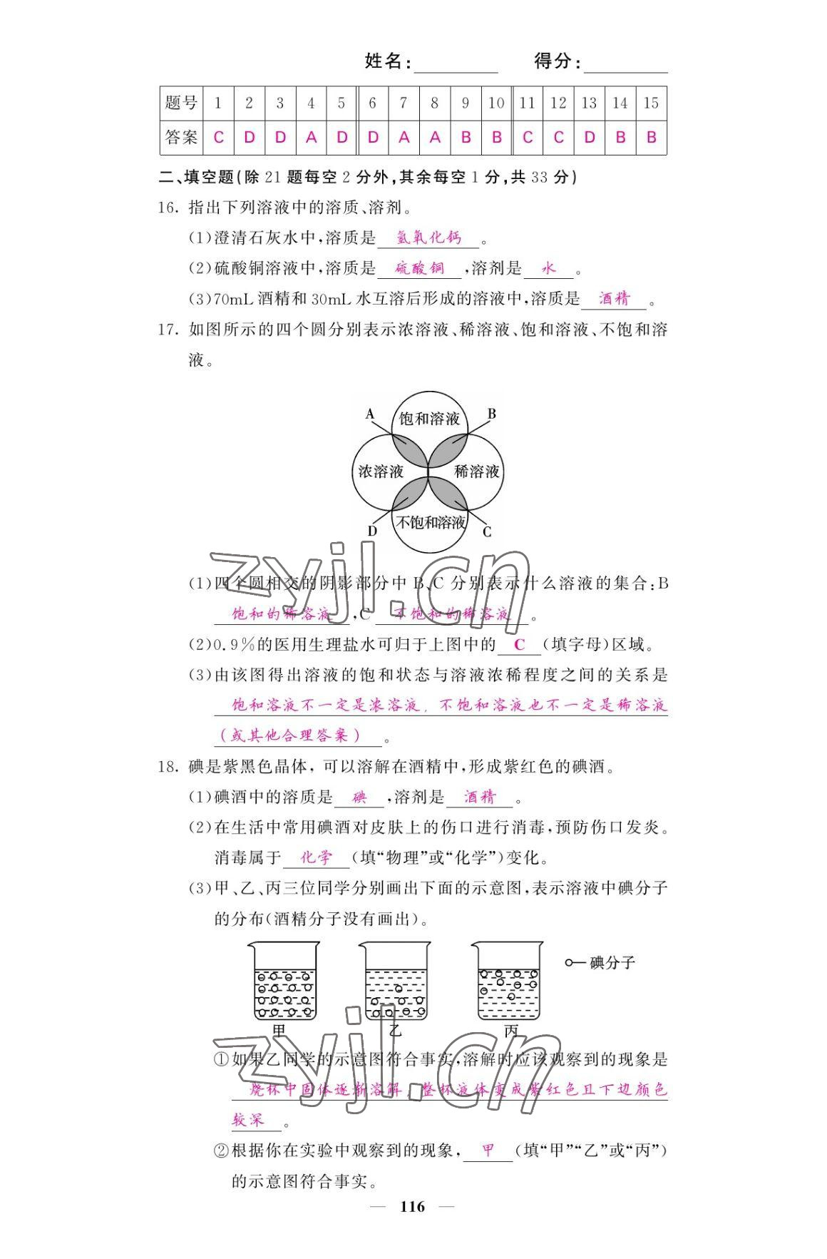 2022年名校課堂內(nèi)外九年級(jí)化學(xué)上冊(cè)魯教版 參考答案第16頁(yè)