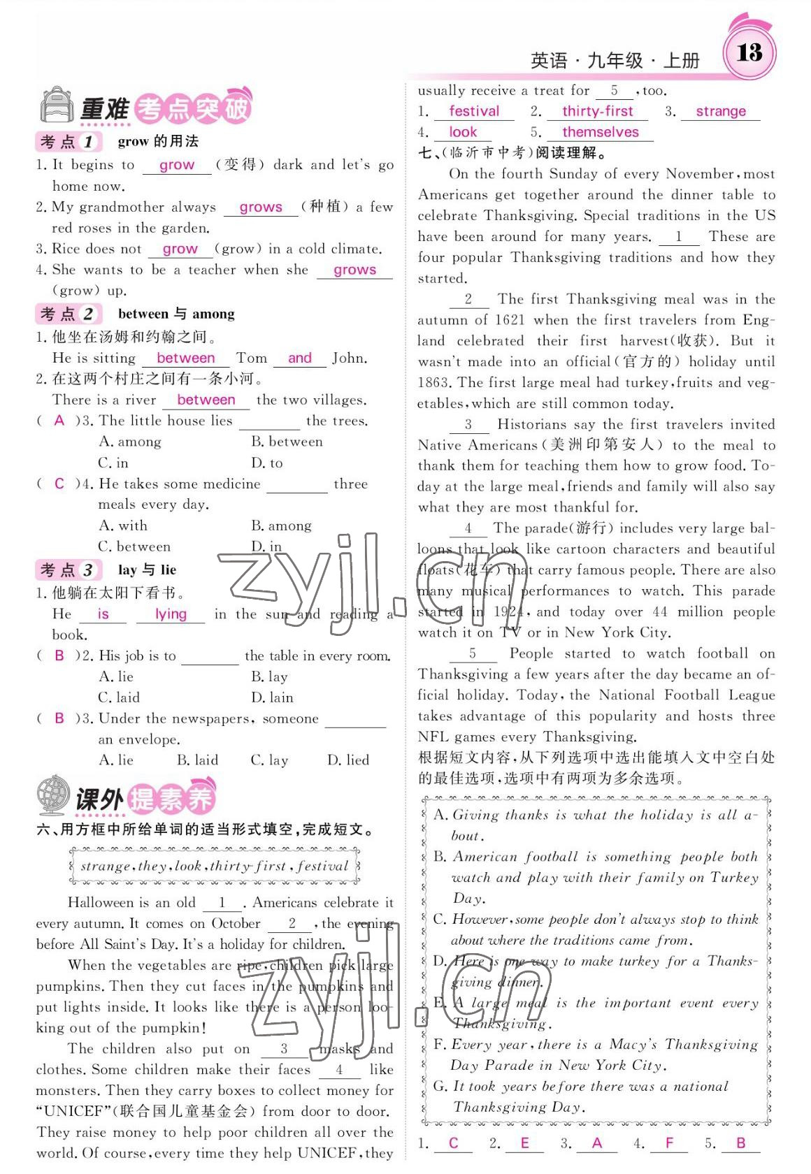 2022年名校課堂內(nèi)外九年級(jí)英語上冊(cè)外研版 參考答案第13頁