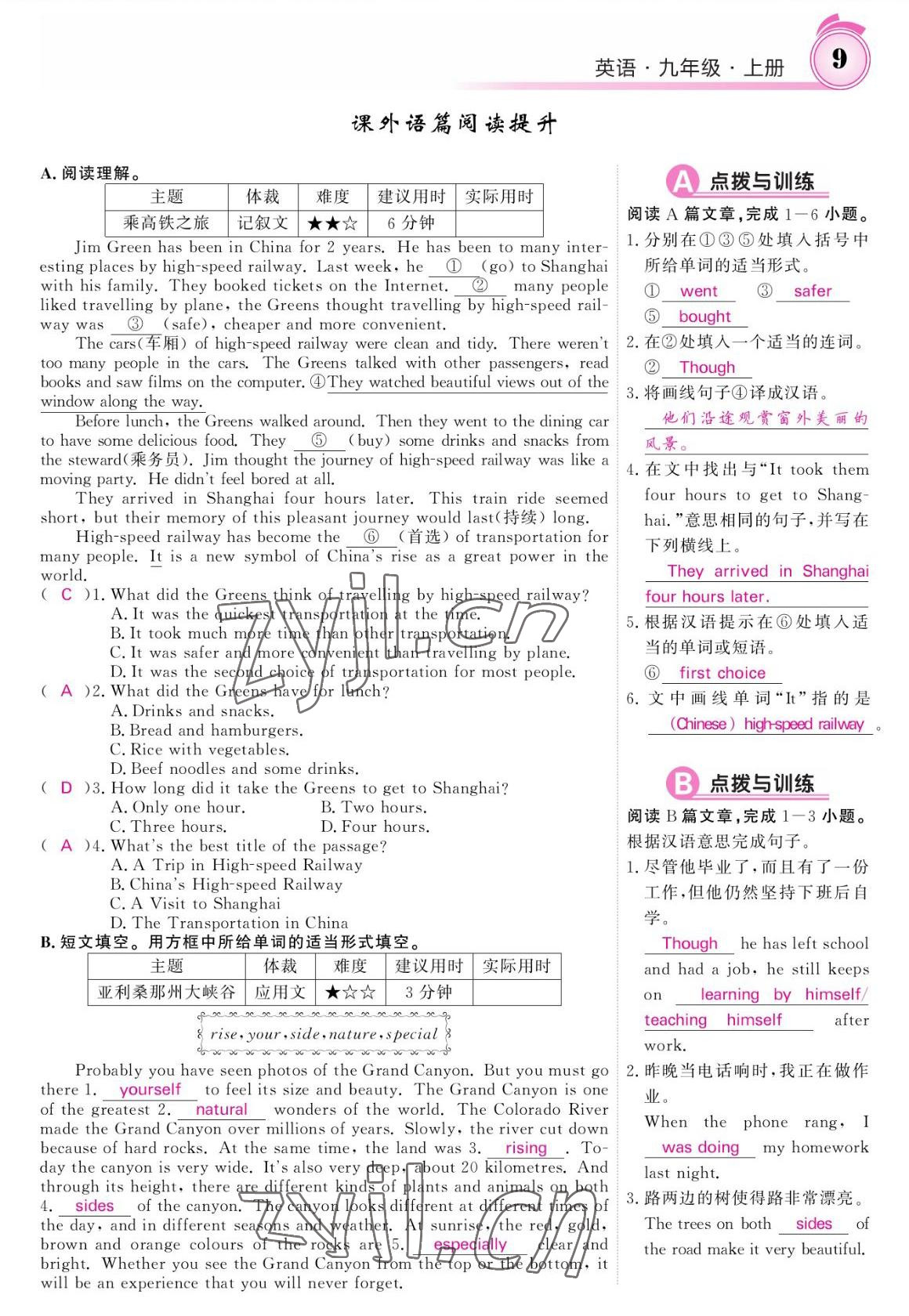 2022年名校課堂內(nèi)外九年級(jí)英語上冊外研版 參考答案第9頁